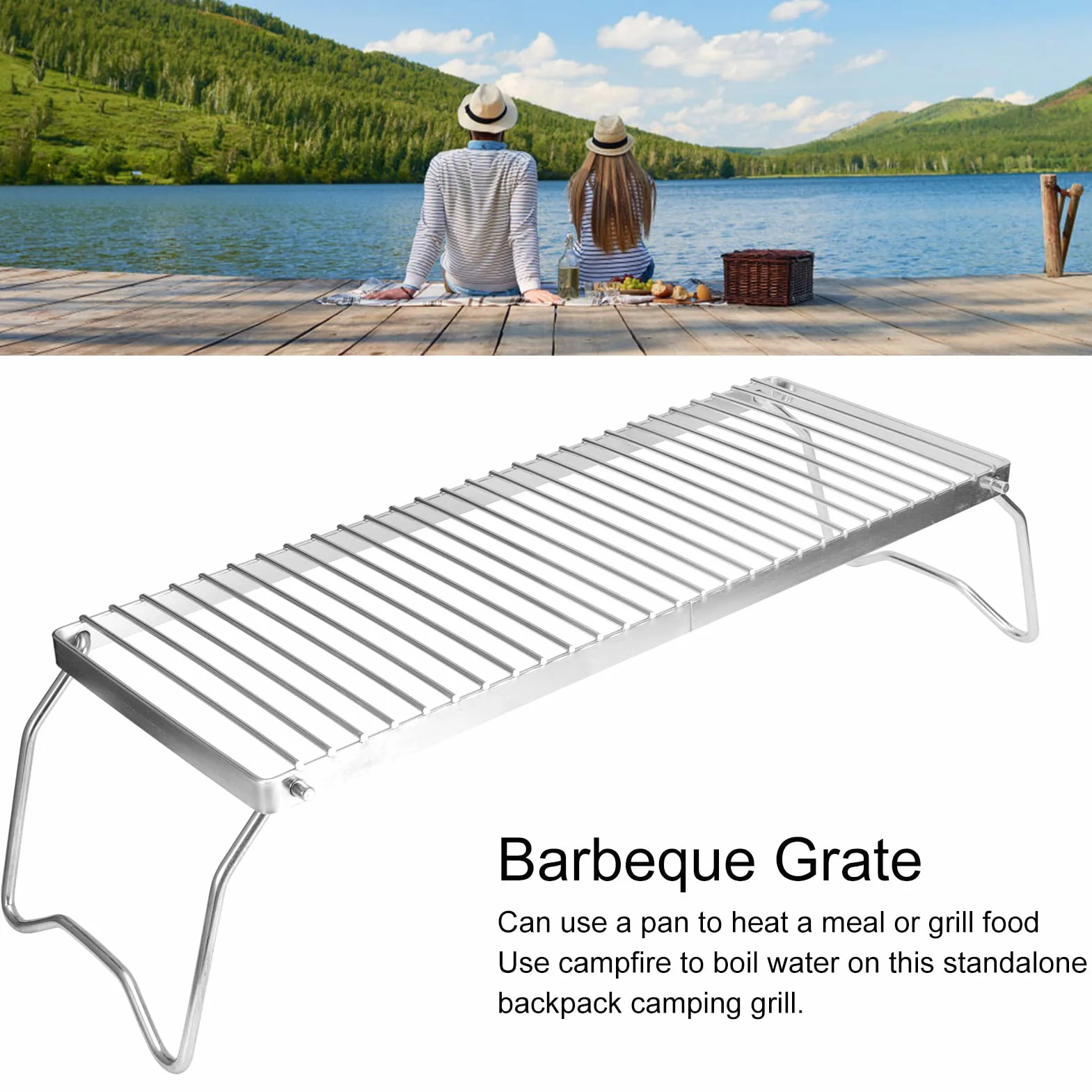 Grill Ogniskowy ze Stali Nierdzewnej, Przenośny Składany Grill Ognisko Ruszt do Grilla Uniwersalny Stojak Na Grilla Na Kemping Na Zewnątrz Domu 44 X 16 Cm