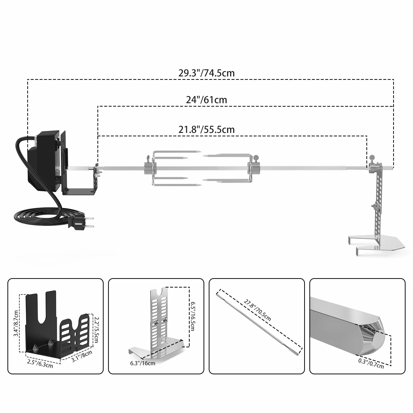 Onlyfire Uniwersalny zestaw rożna z silnikiem do grilla gazowego 70,5 cm