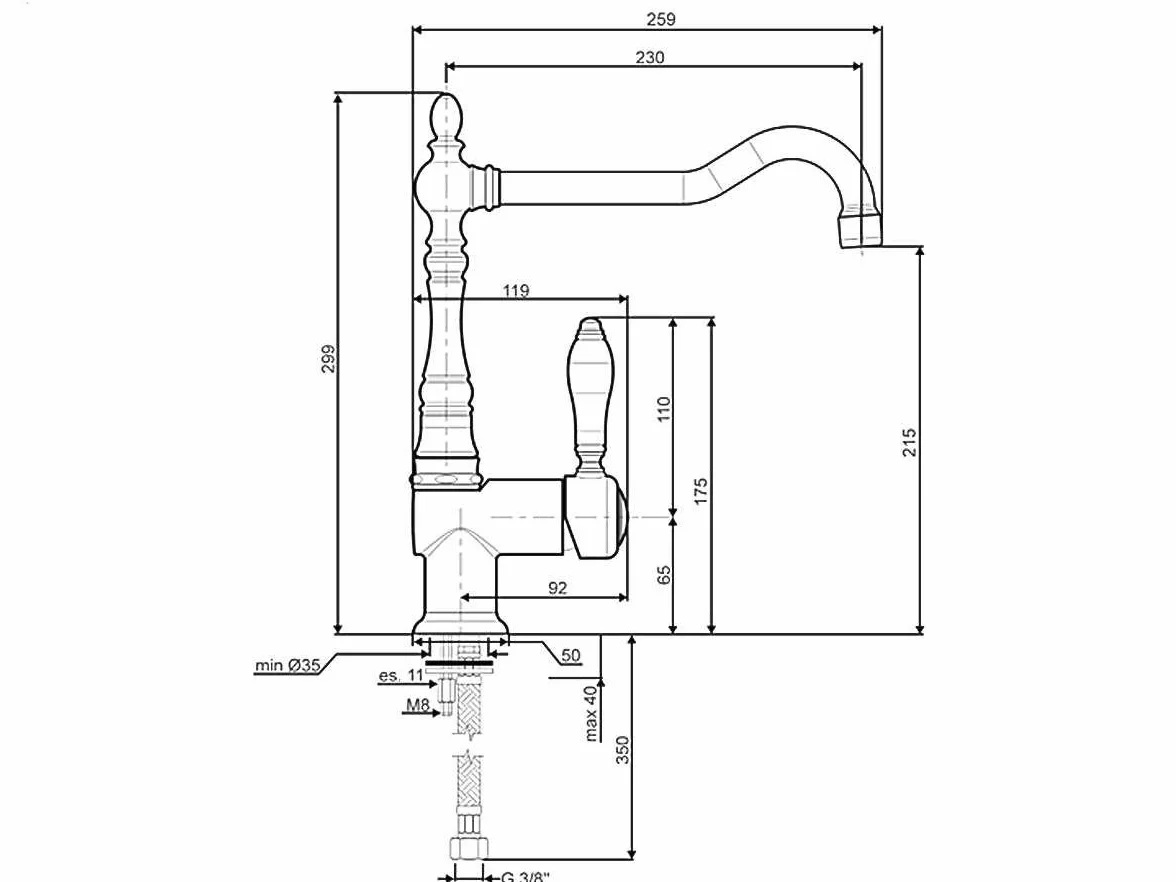 Smeg MIR6O-2 Bateria zlewozmywakowa ze stałą wylewką Cortina-Brass MIR60-2