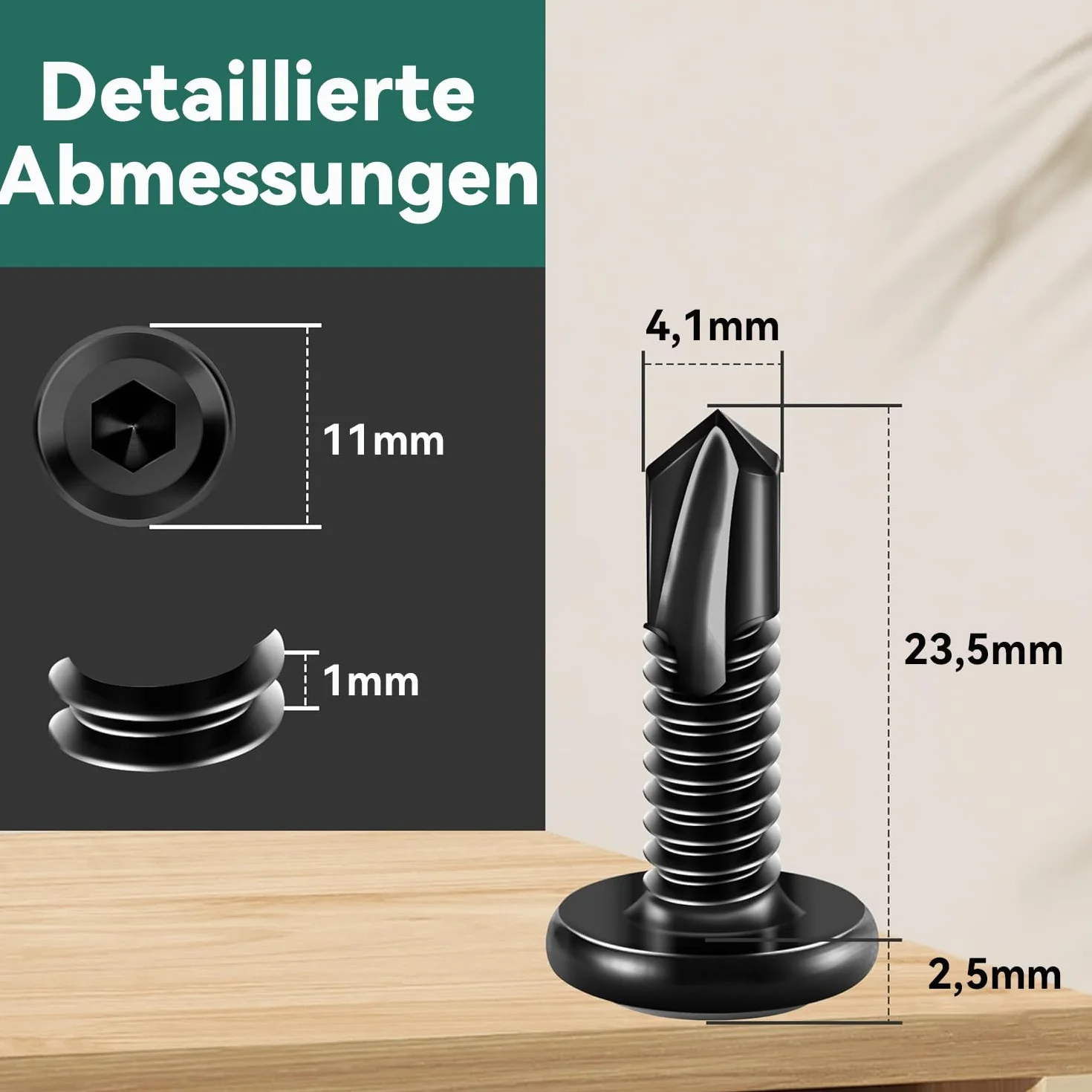 Dayalo 50 sztuk wkrętów do blachy, 5,5 x 25 mm, wkręty samogwintujące ze stali nierdzewnej, wkręty samowiercące, wkręty z łbem płaskim, z łbem sześciokątnym, czarne, z bitem