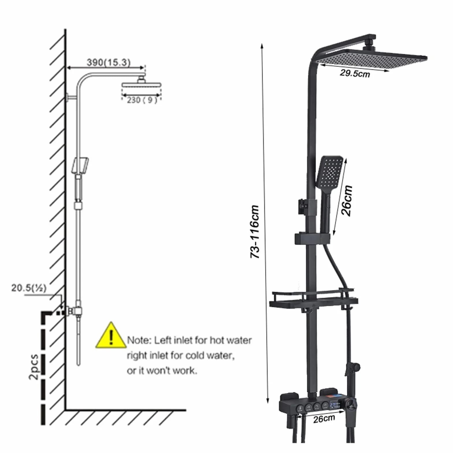 LCD cyfrowy czarny system prysznicowy do łazienki zestaw bateria termostatyczna do łazienki System z 4-kierunkowym zestawem kranów prysznicowych z deszczownicą Mixer Tap(Hold-Cold Black A)