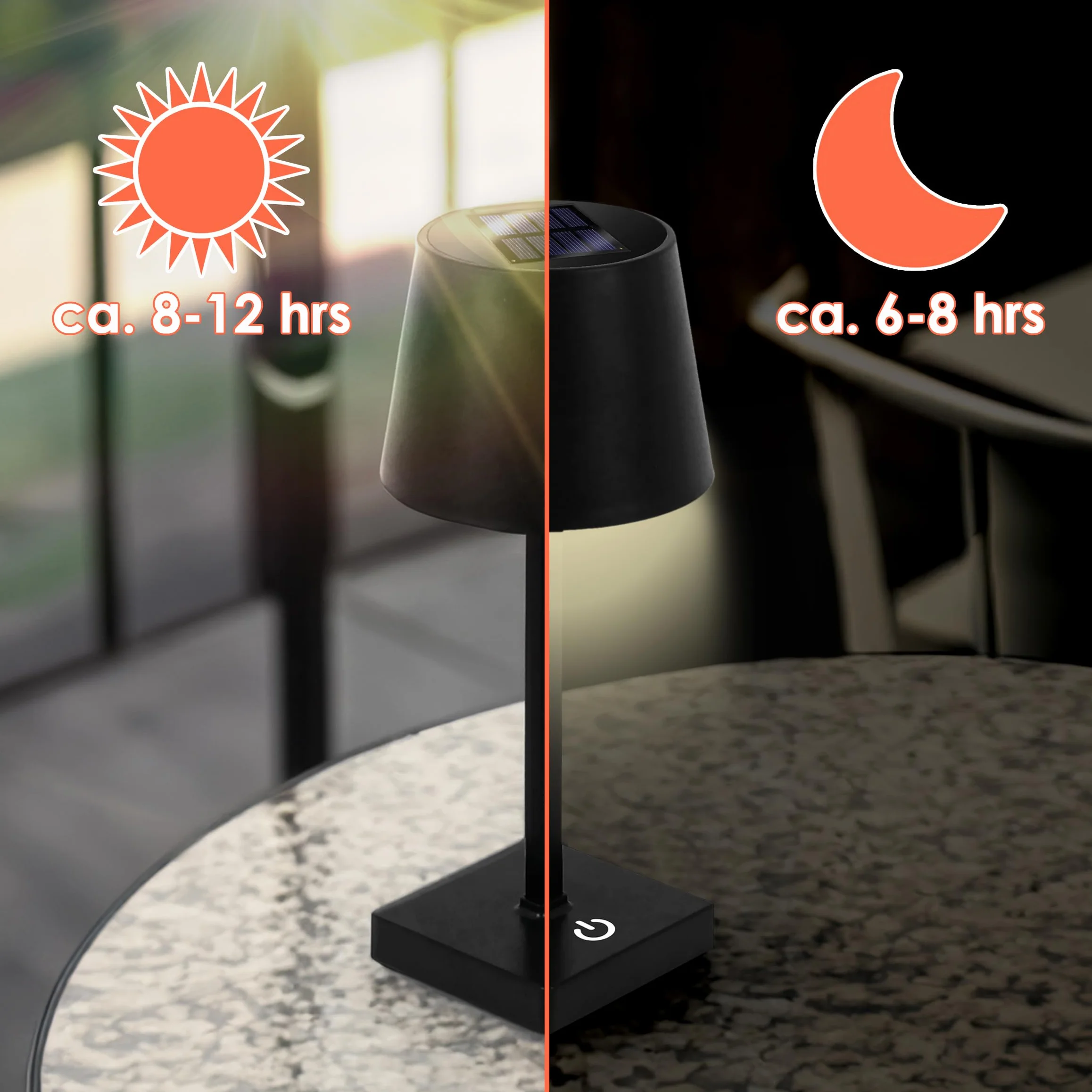Spetebo Lampa solarna LED z akumulatorem dotykowym, ciepła biel, 26 x 11 cm, lampa stołowa z tworzywa sztucznego w kolorze czarnym – oświetlenie ogrodowe na taras, balkon, lampa ściemniana do