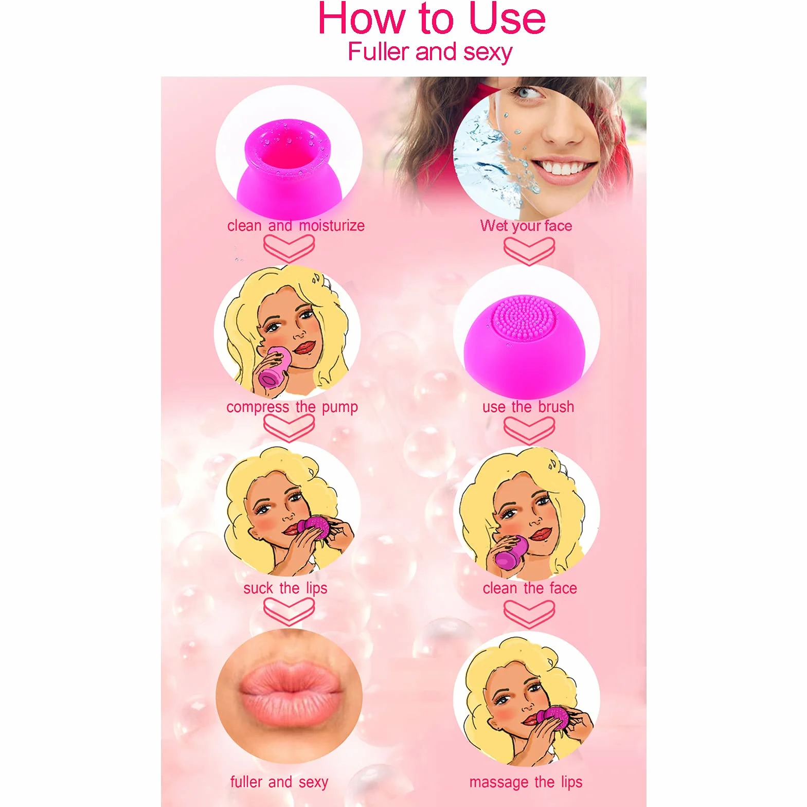 Miękki Silikonowy Pout Lips Enhancer Plumper Tool, Lip Plumper Device Lip Filler Beauty Pump, Pout Mouth Tool, Miękka Szczoteczka do Ust Lip Pump For Sexy Lip Mouth(różowy)