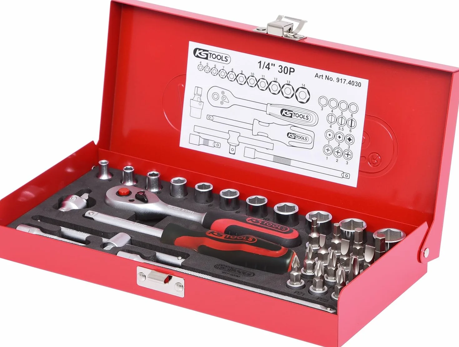 KS Tools 917.4030 Zestaw kluczy nasadowych, 30-szt 1/4"