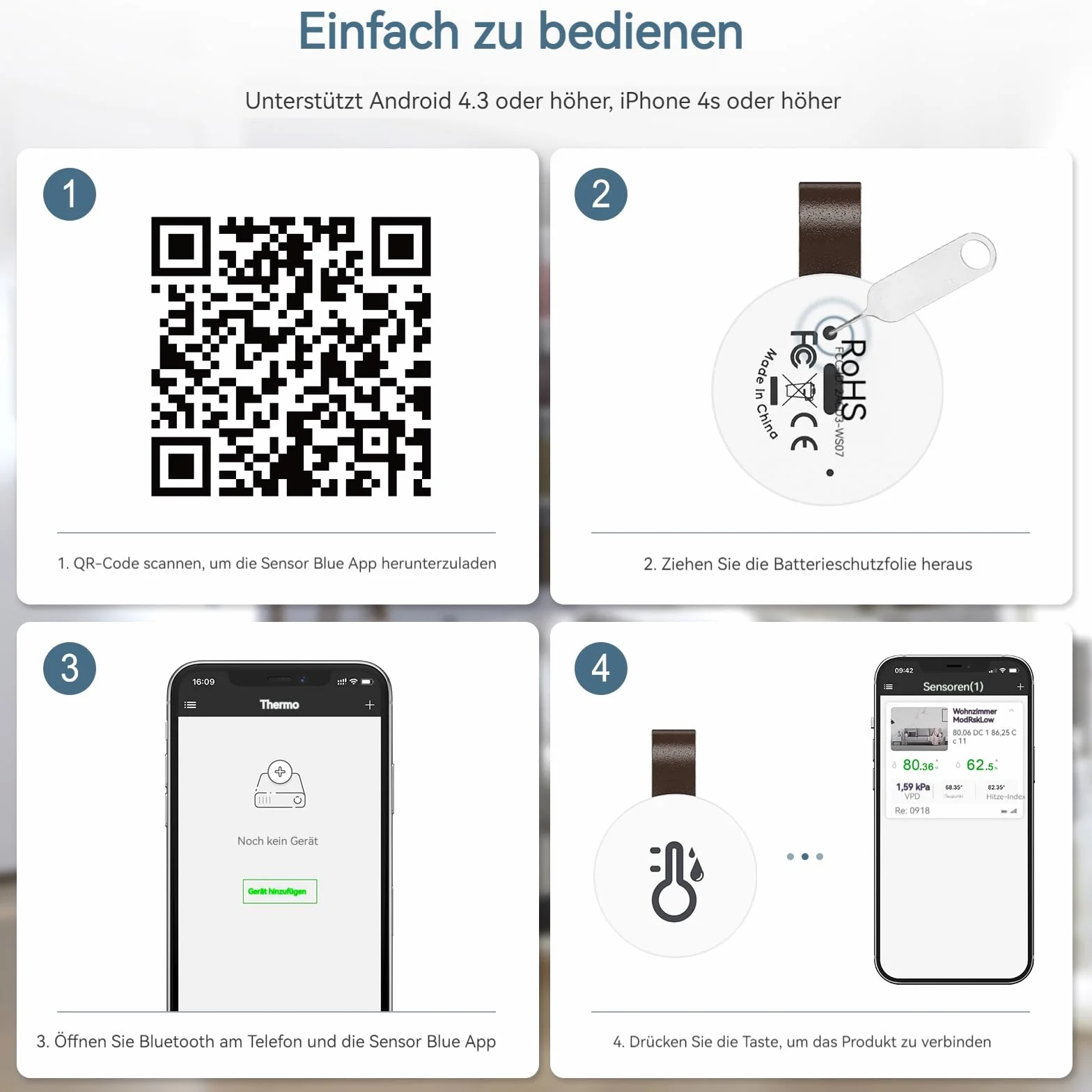 Termometr Bluetooth, higrometr, mini termometr wewnętrzny, higrometr z aplikacją Smart Sensor, cyfrowy termometr z eksportem danych do salonu, pokoju dziecięcego, domu