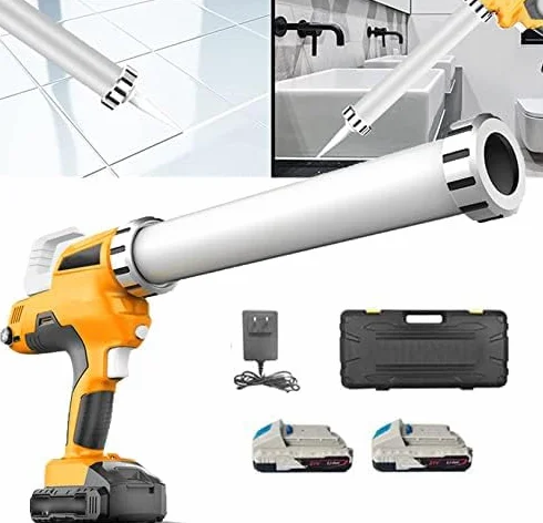 Bezprzewodowy pistolet uszczelniający, 21 V, elektryczny pistolet do klejenia z 2 bateriami litowo-jonowymi i dyszami, pojemność 590 ml