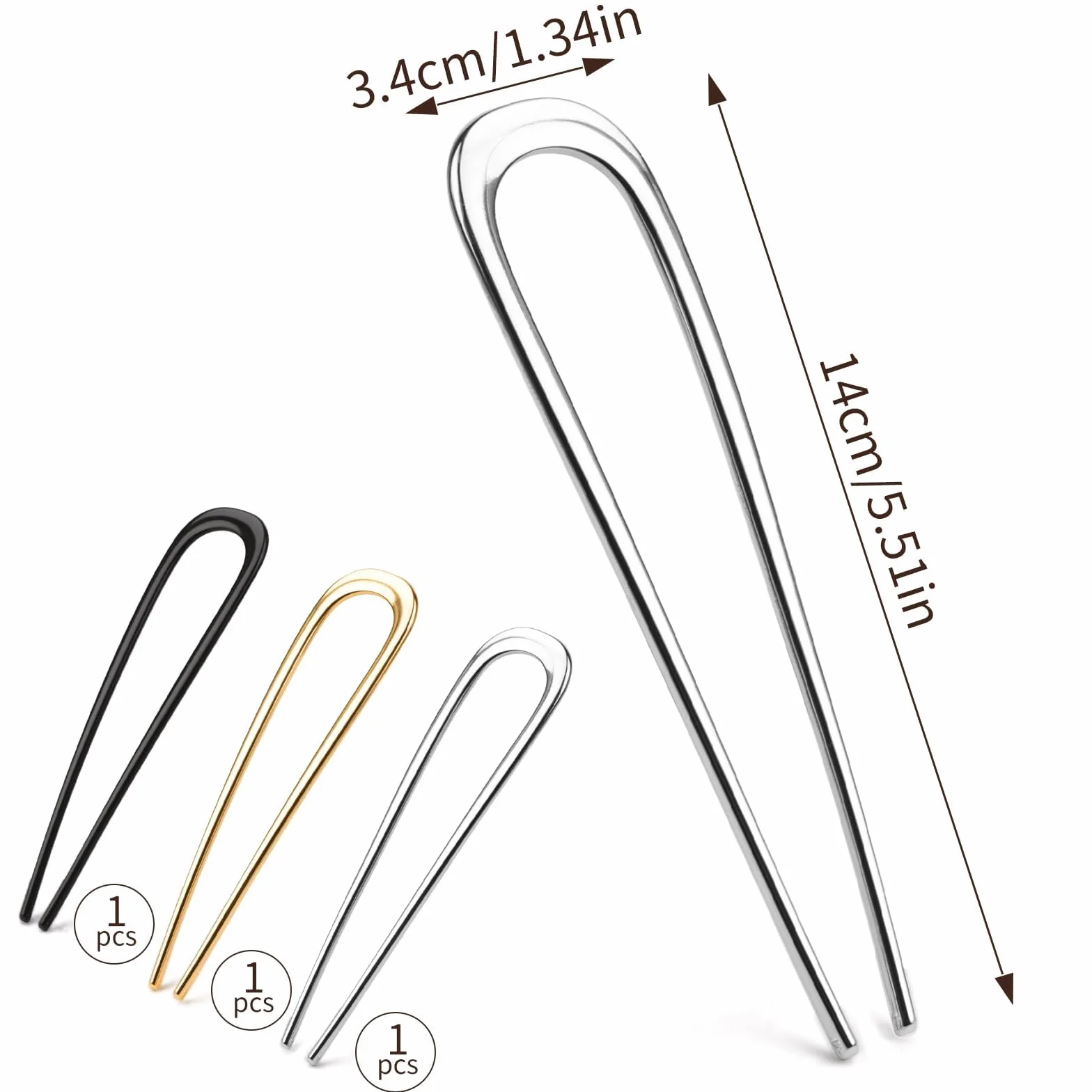 Mbsomnus 3 szt. francuskie szpilki do włosów metalowe 14 cm / 5,5 cala francuska spinka francuska spinka do włosów skręcona spinka do włosów w kształcie litery U widelec do włosów złoty srebrny czarny