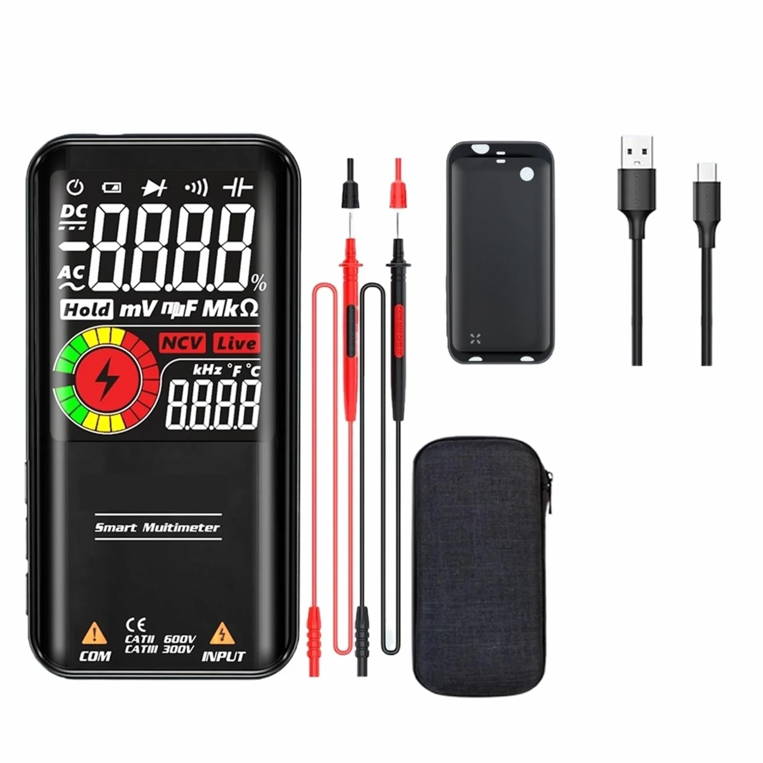 Profesjonalny Multimetr Cyfrowy Smart 9999 EMF Multitester DC AC Kondensator Napięciowy Dioda Ohm Na Żywo Tester Elektryczny USB Charge Szybko Dokładnie Łatwy Odczyt(S11-Lithium Battery)