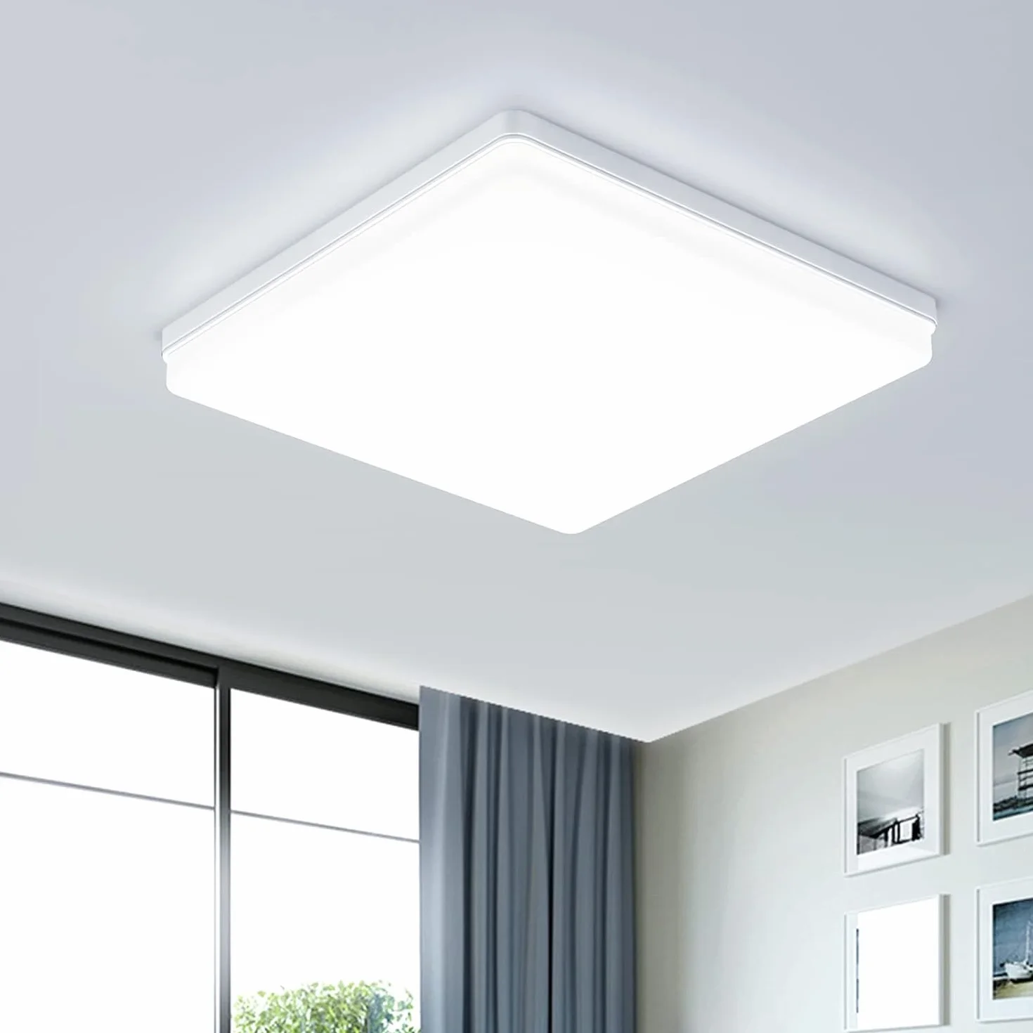 EASY EAGLE Lampa sufitowa LED 48 W, 4800 lm, 6500 K, super jasna, kwadratowa lampa sufitowa LED, IP44, wodoodporna lampa łazienkowa do salonu, sypialni, kuchni, jadalni, biura, korytarza, 30 cm