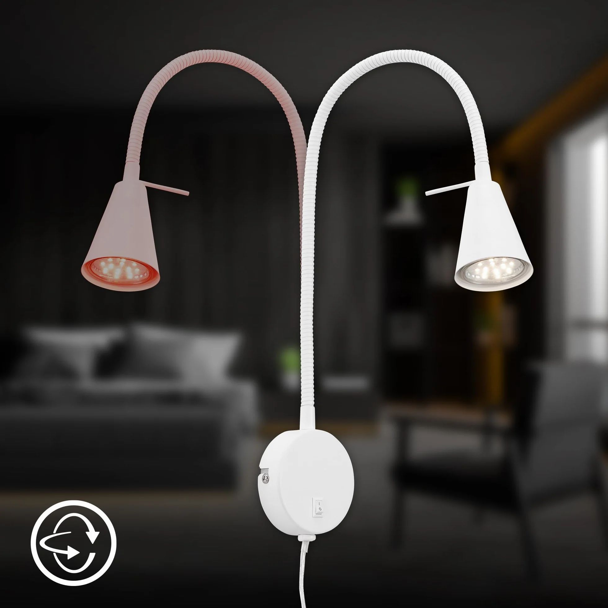 Briloner Leuchten lampa LED do łóżka Flexarm, w zestawie włącznik/wyłącznik, 4 W, 400 lumenów, 3000 kelwinów, metal, biała, 4 W