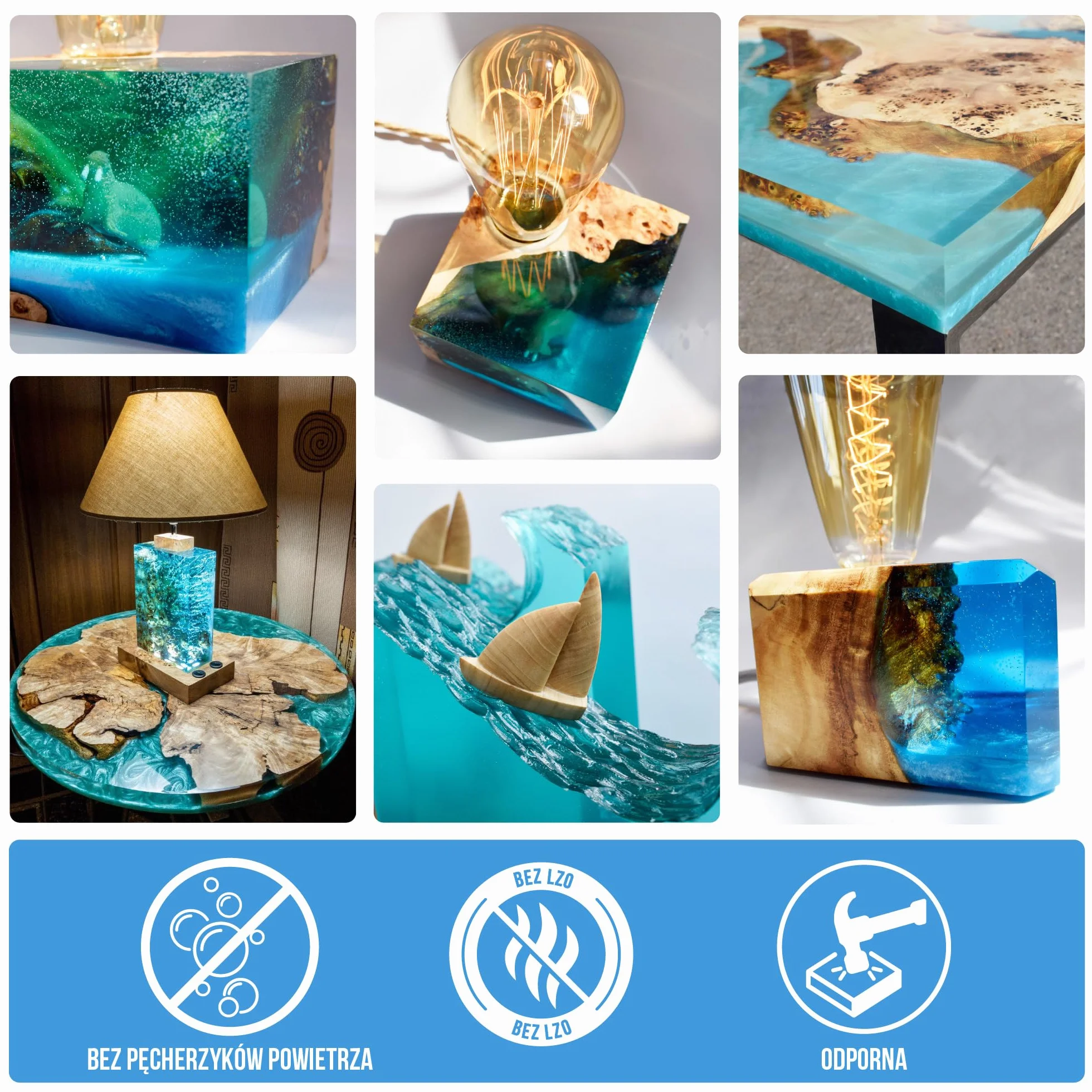 EPODEX Zestaw Żywicy Epoksydowej ECO MAX | Przezroczysta do zalewów do 10cm | Z pigmentami lub bez | Do stołów typu river table, lamp, wysokich projektów i innych zastosowań