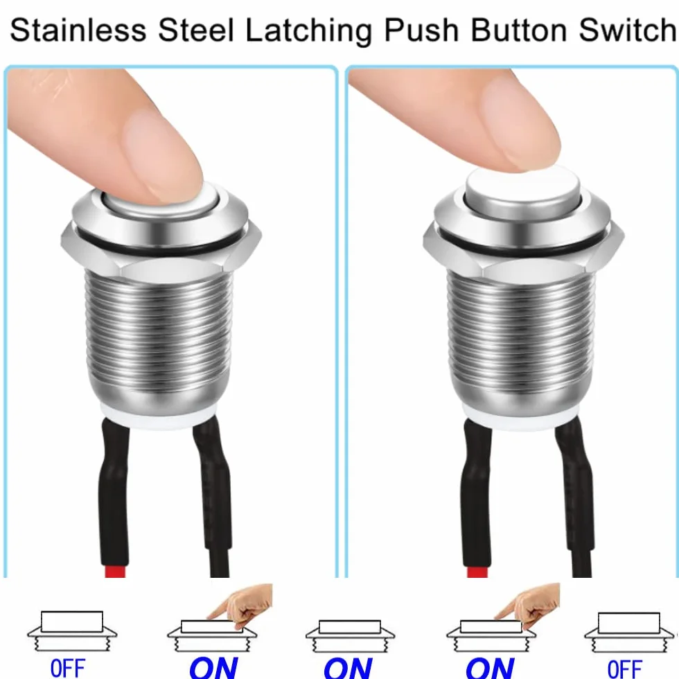 Gebildet 3 Sztuki Wodoszczelnych Przycisków Przyciskowych Blokady Wyłącznik Ciśnieniowy stal Szlachetna Przycisk wł. 12 mm 2 A/12 V/24 V/125 V/250 V z Drutem (Wystający)