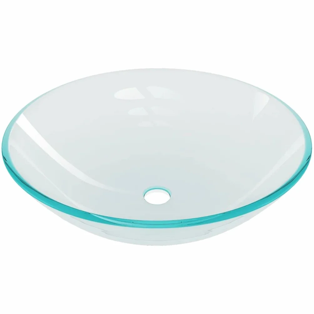 Umywalka ze szkła hartowanego z kranem i zestawem odpływowym push, okrągła umywalka nasadowa o średnicy 42 cm, bateria jednouchwytowa, zajmuje mało miejsca, łatwa w utrzymaniu, do łazienki