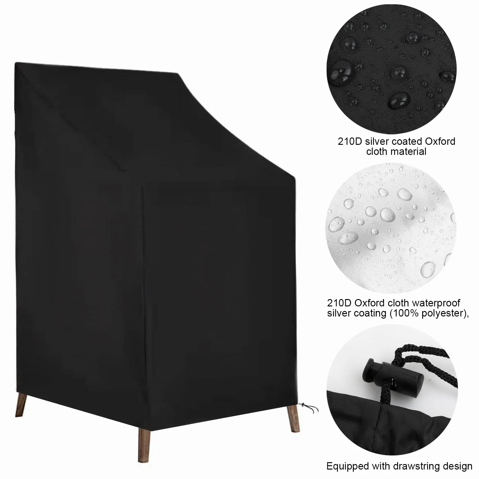 Pokrowce na krzesła ogrodowe Oxford 210D wiatroszczelne czarne 114x85x65