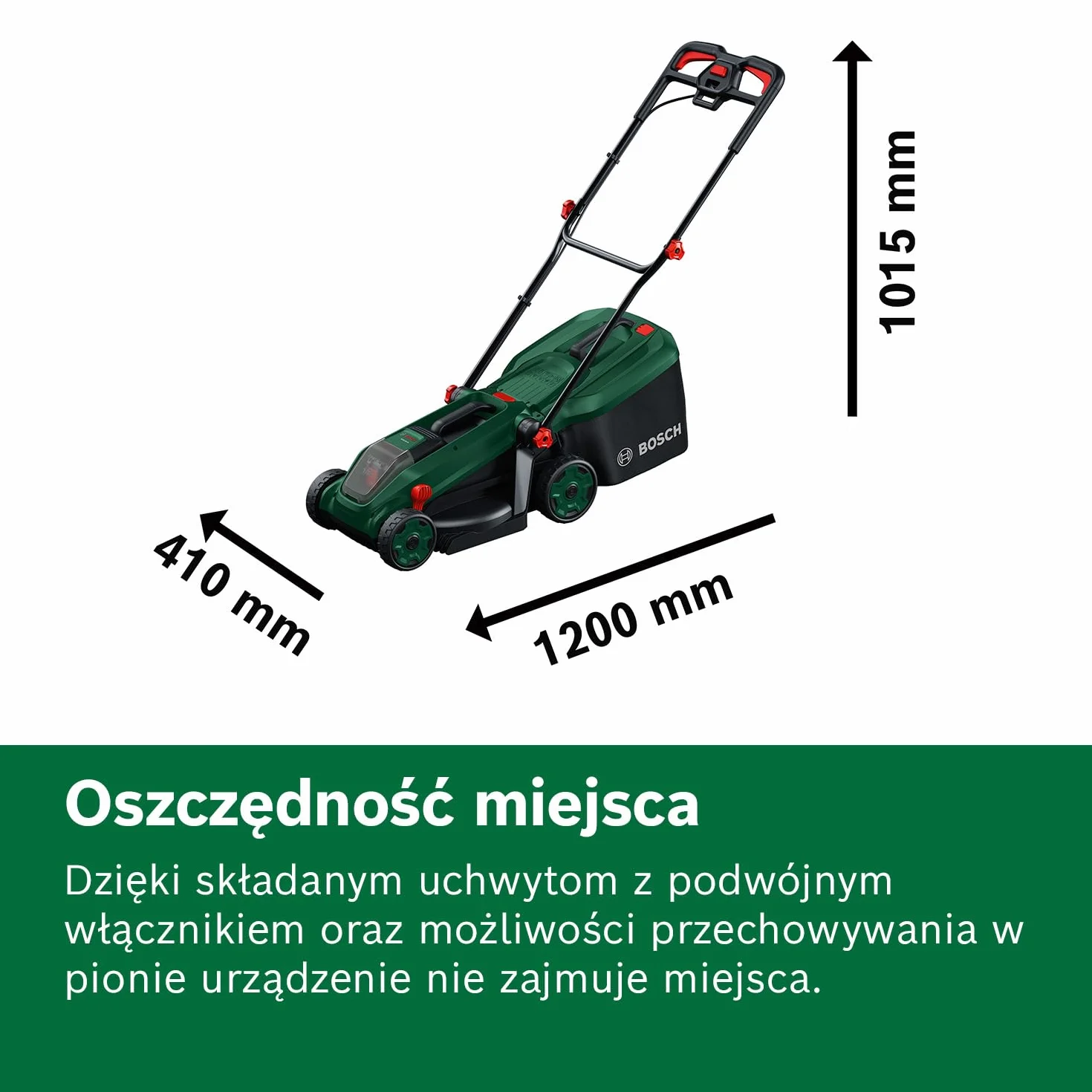 Bosch Kosiarka akumulatorowa ROTAK18V-34 (szerokość cięcia: 34 cm, wysokość cięcia: 25 – 65 mm, materiałowy worek na trawę 35 l, przystawka do mulczowania, akumulator i ładowarka)