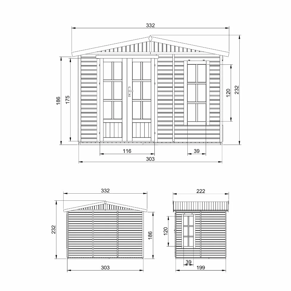TIMBELA Domek ogrodowy 6 m2 z podłogą oknem podwójnymi drzwiami gontem bitumicznym Szary