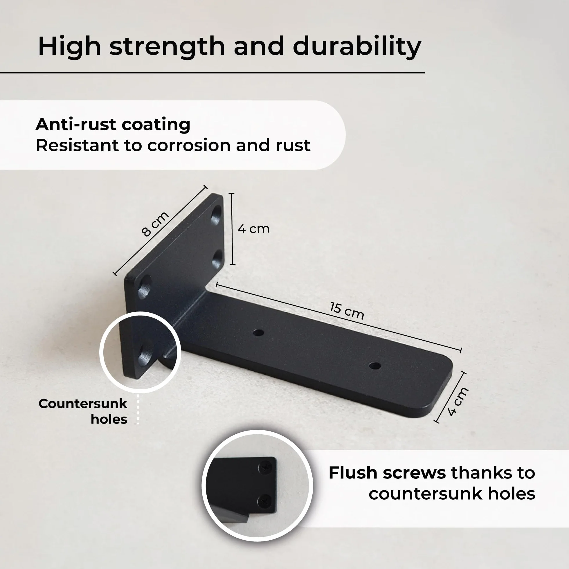 MILUKA Pack 6 Metal Brackets for Shelves 15 cm | Wall Shelf Brackets | Heavy Duty Steel, 70 kg | Black Industrial Design, Invisible Anchorage and Easy Installation