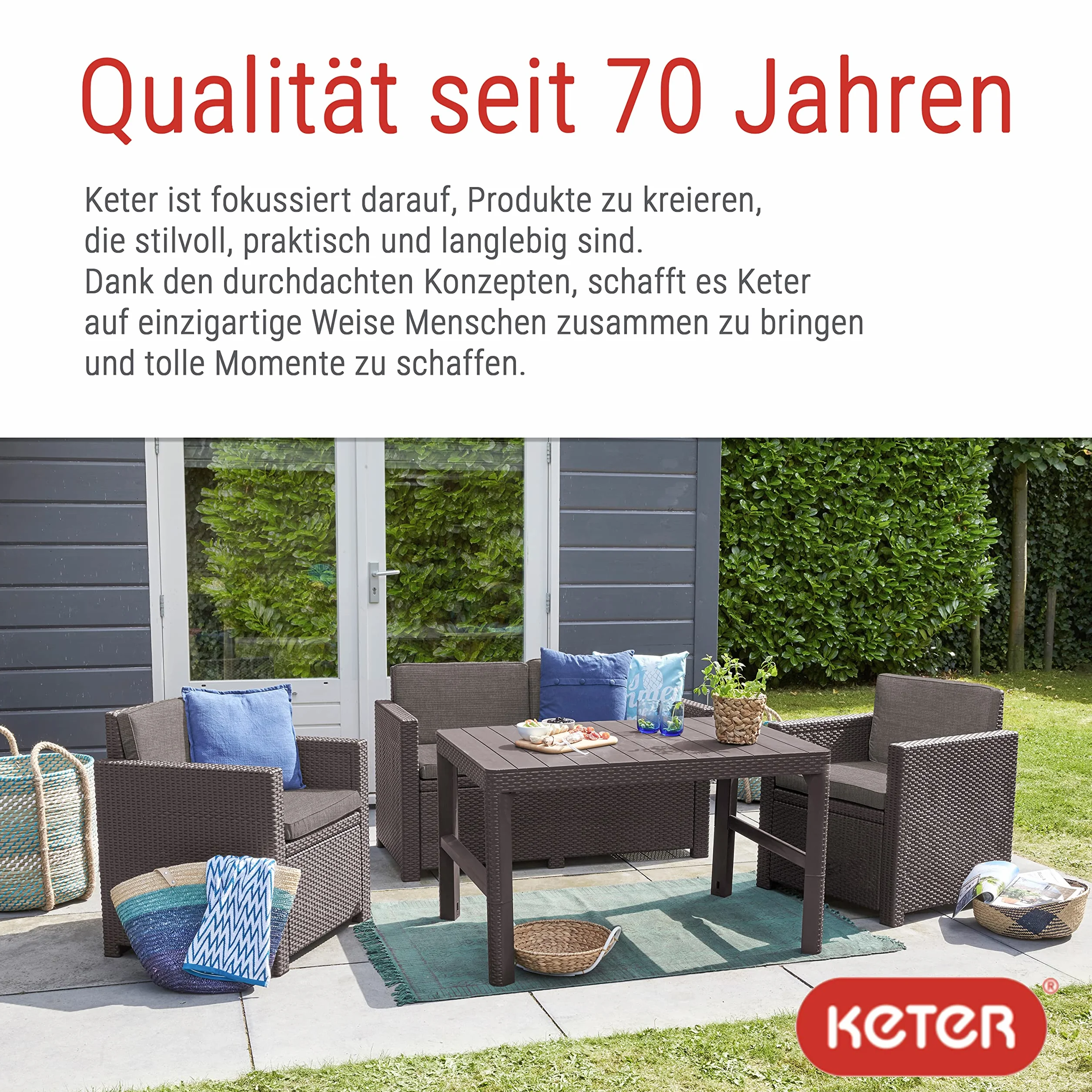 Keter - stylowy stół ogrodowy 2 w 1, odporny na warunki atmosferyczne, w kolorze brązowym, 116 x 71 cm, z regulacją wysokości, wytrzymały stół balkonowy, trwały i łatwy w pielęgnacji