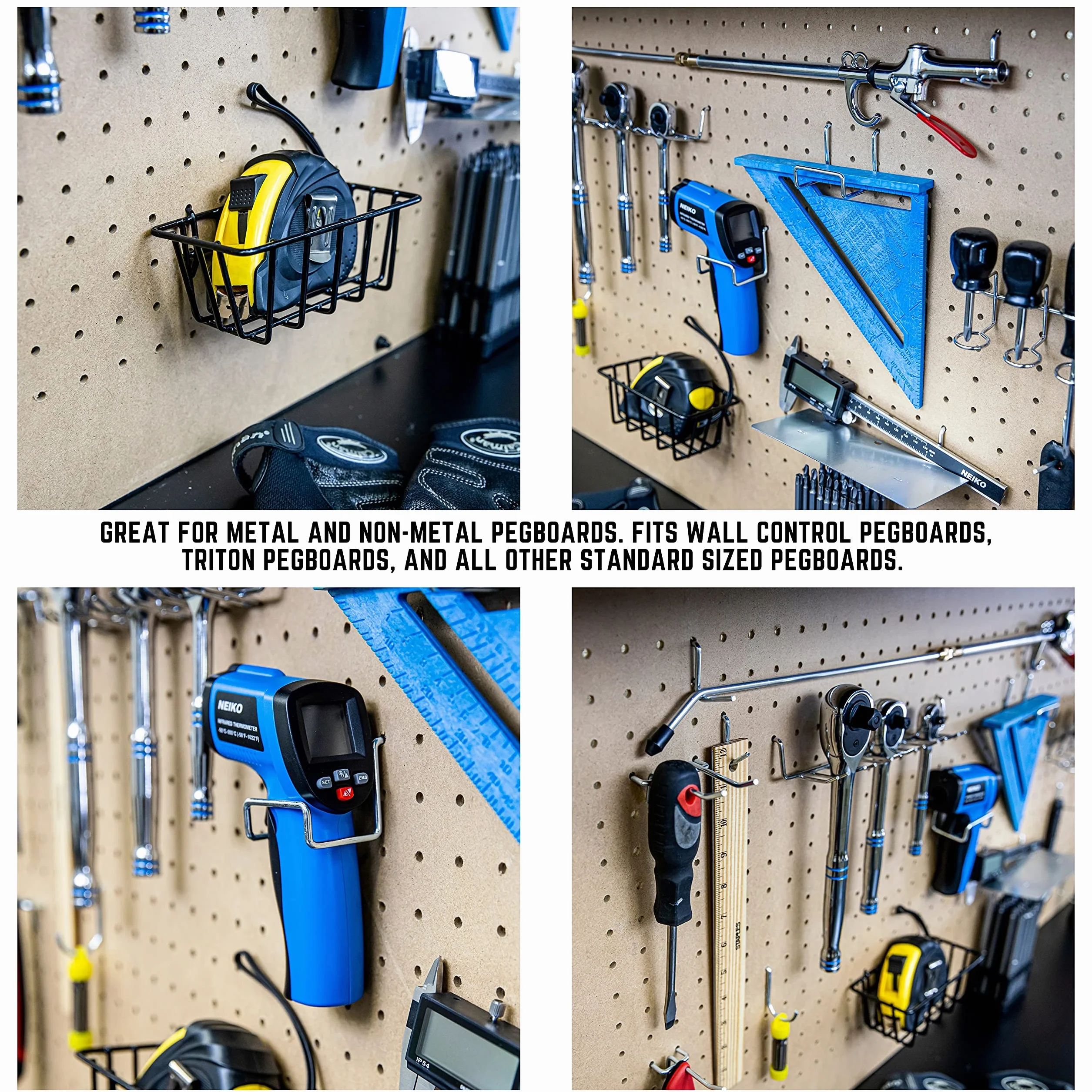 HILTEX 100-częściowy zestaw metalowych organizerów do garażu, haczyki do pegboardów, pojemniki i narzędzia, 1/4 haczyki