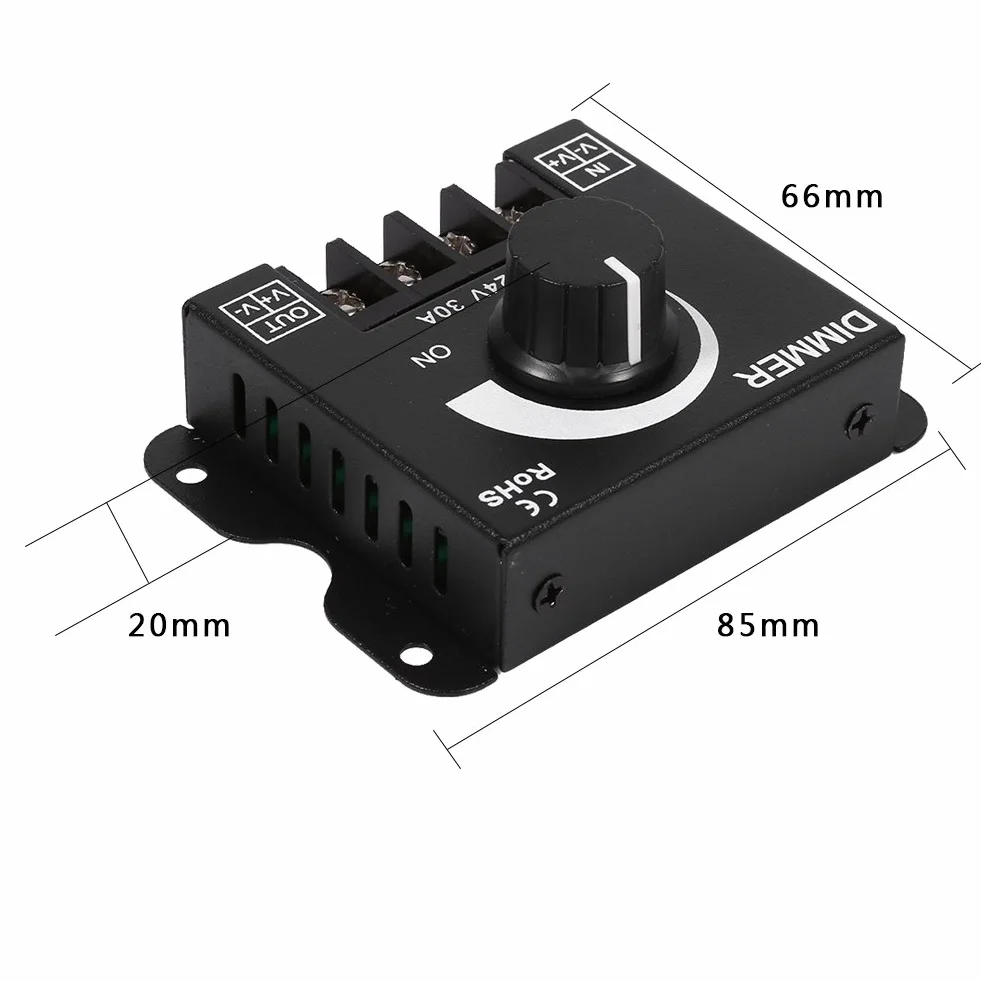 Ściemniacz z przełącznikiem Led, DC 12V-24V 30A Sterownik ściemniacza z przełącznikiem Led, z pokrętłem, do regulacji jasności Włącznik/wyłącznik