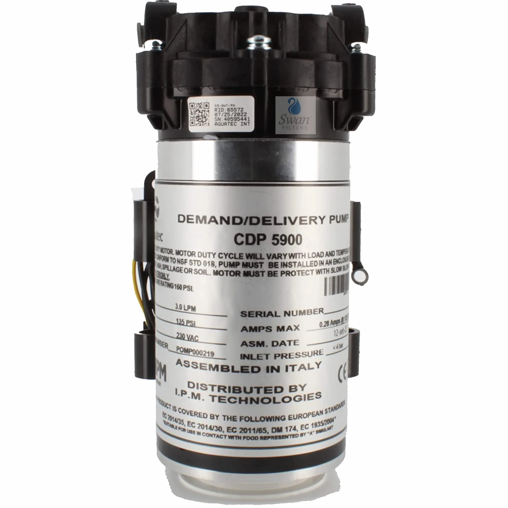 Aquatec CDP 5900 pompa membranowa do odwróconej osmozy i przyłącza do wody 1/4 cala 6 mm 220 V