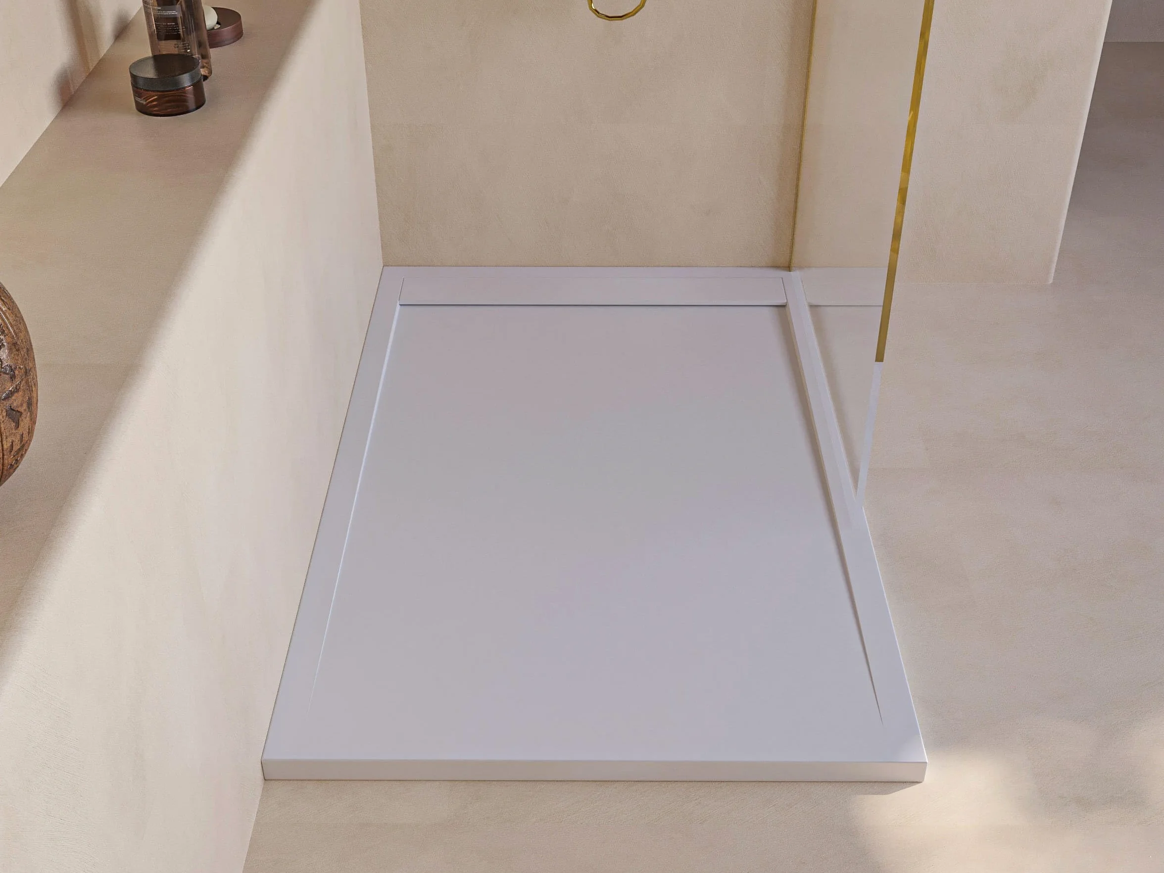SOULHOME Brodzik prysznicowy– Żywica– Gel Coat– Gładka/Kamienna tekstura – Antypoślizgowy – biały- 160x90- Niski 3cm– Minimalistyczny