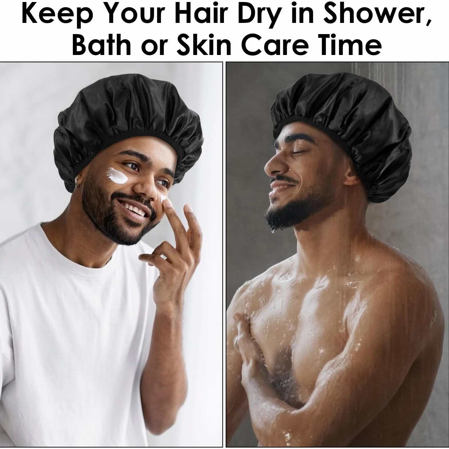 Yuanchu Regulowany czepek kąpielowy dla mężczyzn, czarne czepki prysznicowe dla kobiet, wielokrotnego użytku, wodoszczelny, trójwarstwowy czepek do włosów, miękka podszewka ręczników, izolująca wodę