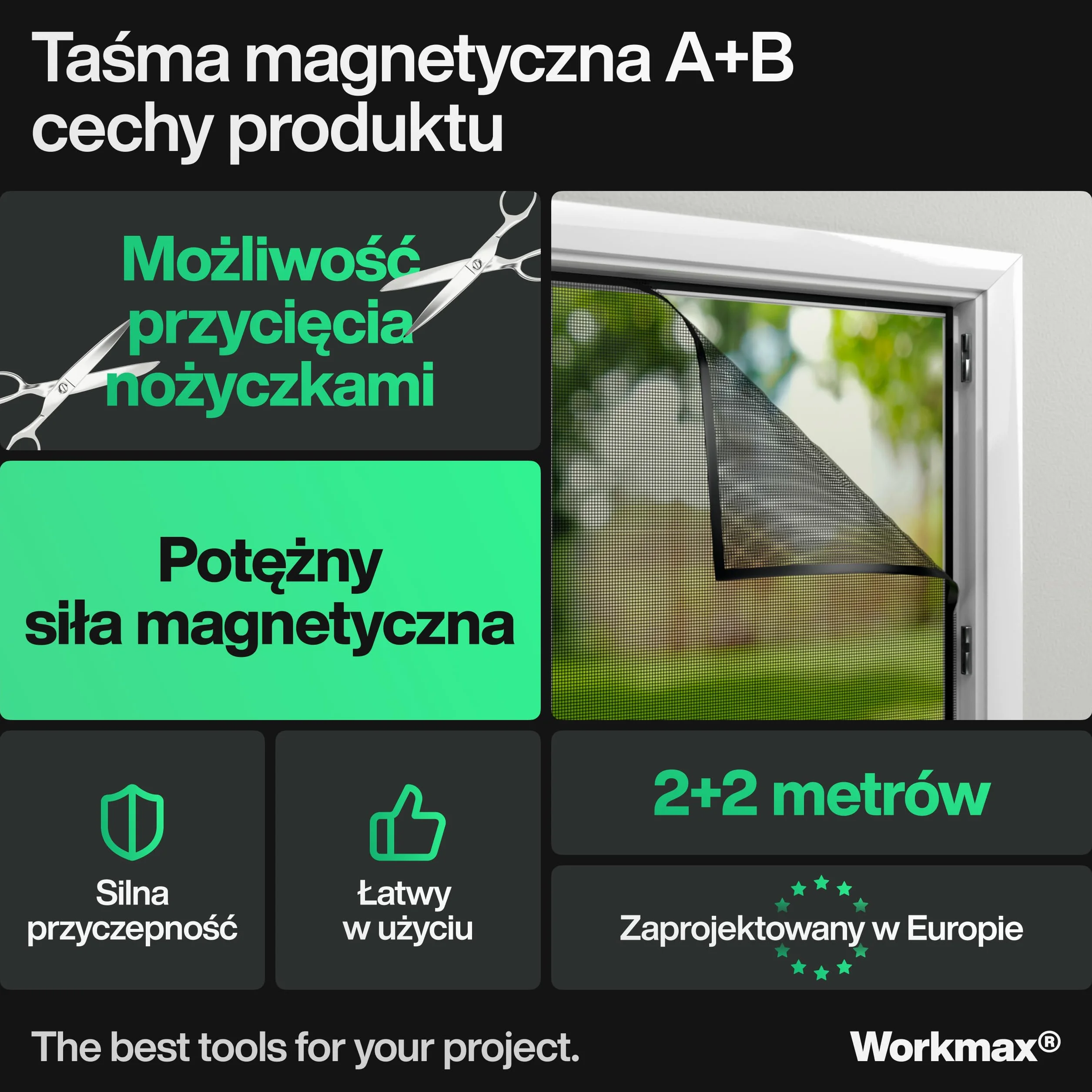 A+B Taśma magnetyczna do moskitier i moskitier (2+2 metry) | Paski magnetyczne silnie samoprzylepne | Taśma magnetyczna z wzajemnym przyciąganiem