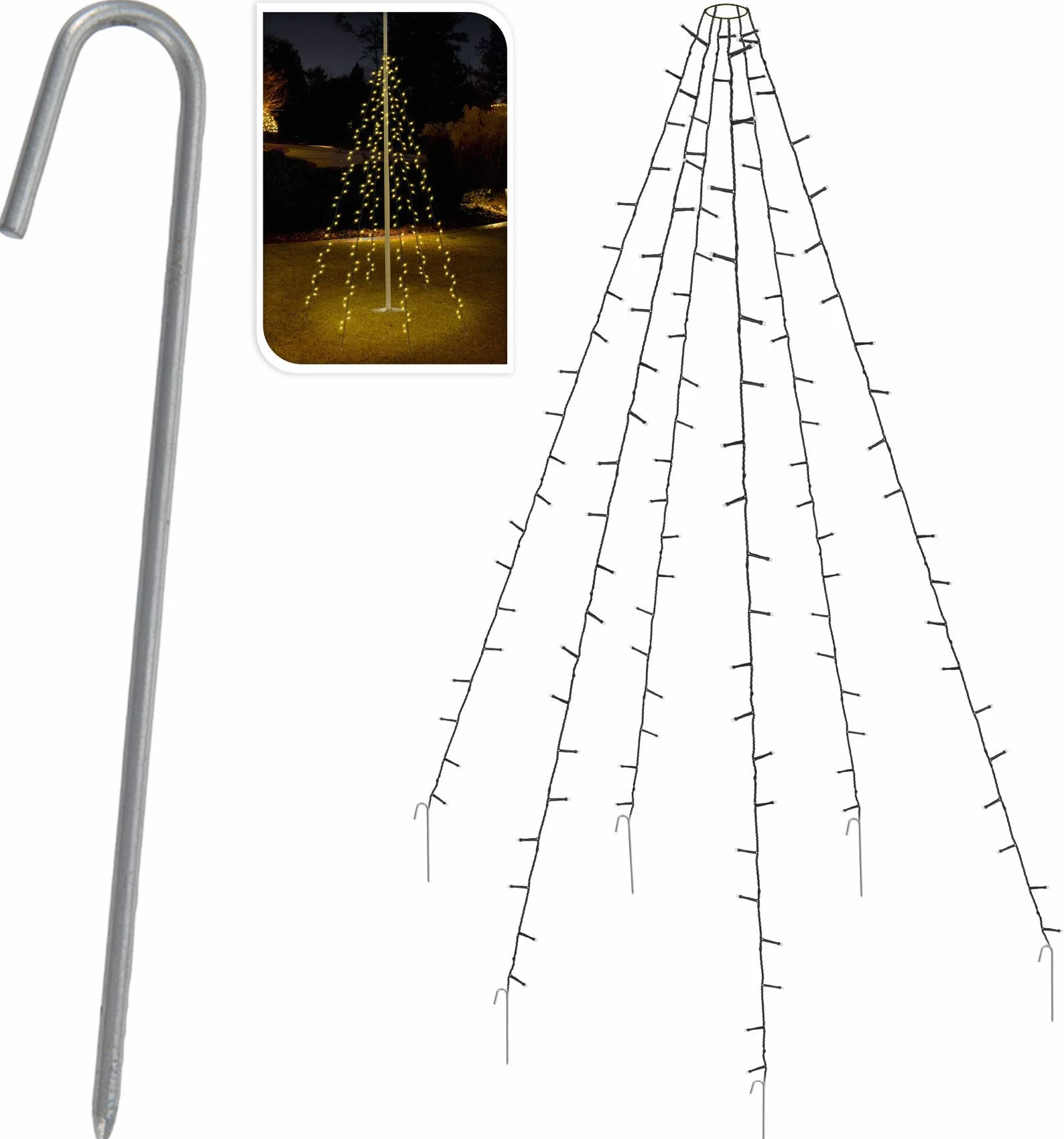 Spetebo Łańcuch świetlny na maszt flagowy 10 sznurów 8m 360 LED ciepła biel IP44
