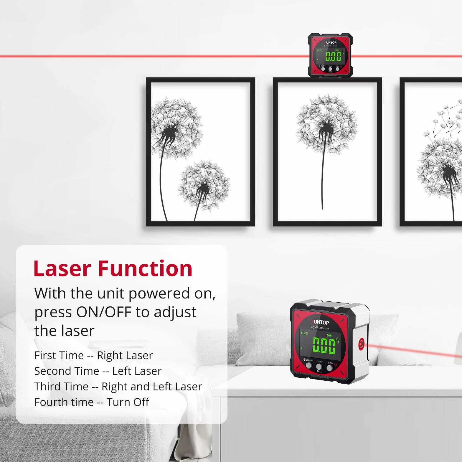 XUNTOP Cyfrowy kątomierz inklinometr poziomica laserowa z wyświetlaczem LCD, interfejs Type-C IP54 Wodoodporna magnetyczna skrzynka niwelacyjna Skrzynka niwelacyjna do stolarki, budownictwa, dekoracji