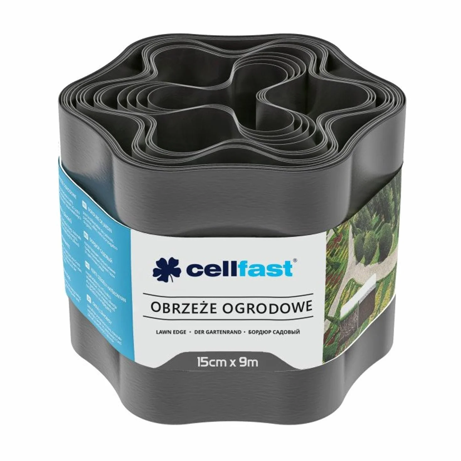 Cellfast Obrzeże ogrodowe, Taśma trawnikowa, Krawędź ogrodowa, Elastyczna, Odporne na promienie UV, Wodoodporna, Łatwy montaż, Wysoka jakość, grafit, 15cm x 9m