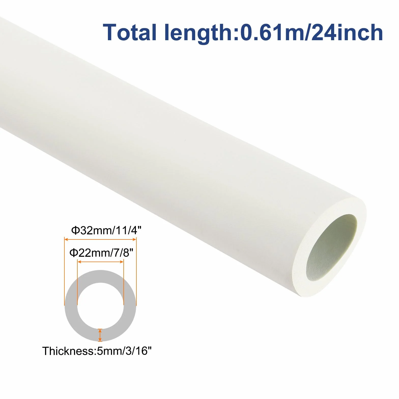 QUARKZMAN 61 cm izolacja rur piankowa, średnica 22 mm, grubość izolacji 5 mm, osłona rur grzewczych do urządzeń fitness, rur, uchwytów (Biały)