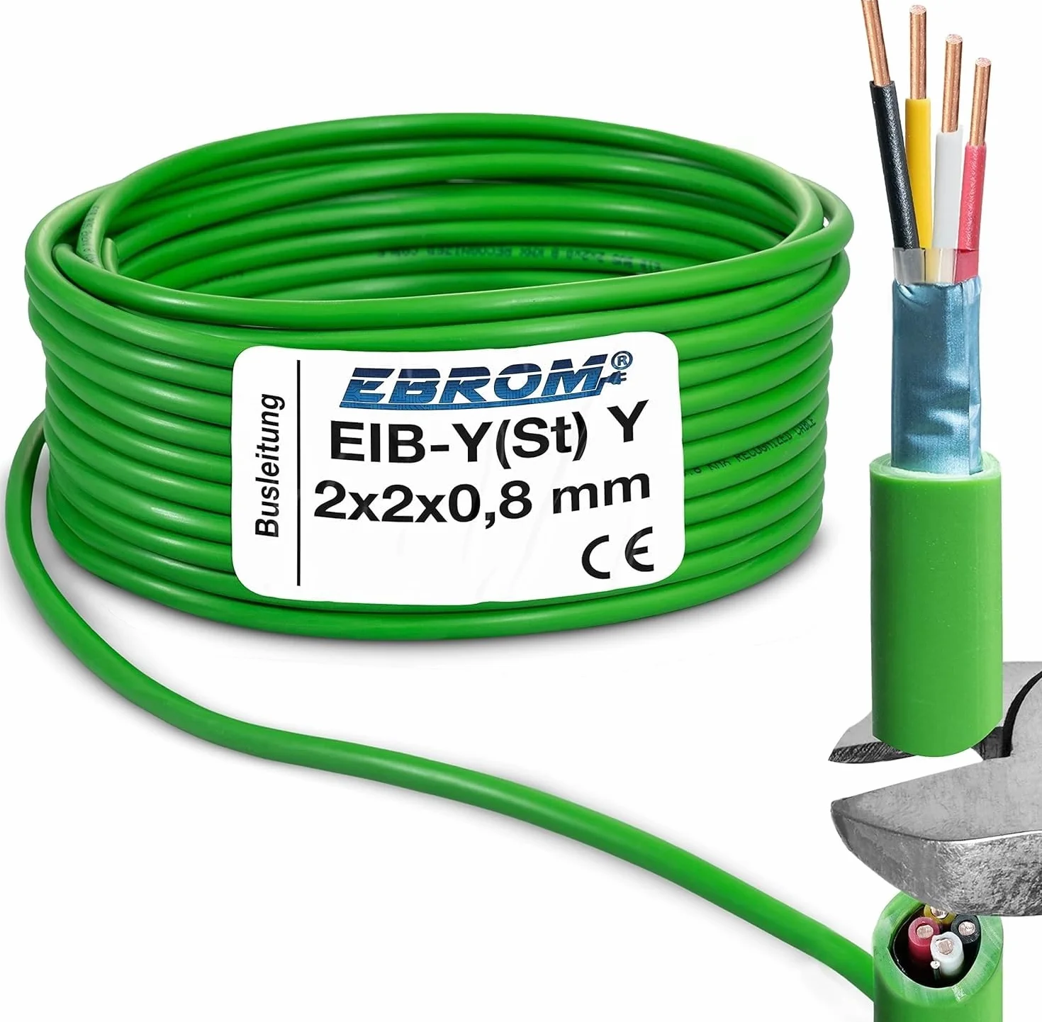EIB przewód magistralny EIB-Y (St) Y 2 x 2 x 0,8 mm zielony przewód do transmisji danych/kabel do transmisji danych, kabel instalacyjny, kabel telekomunikacyjny – wiele długości – od 5 m do 100 metrów