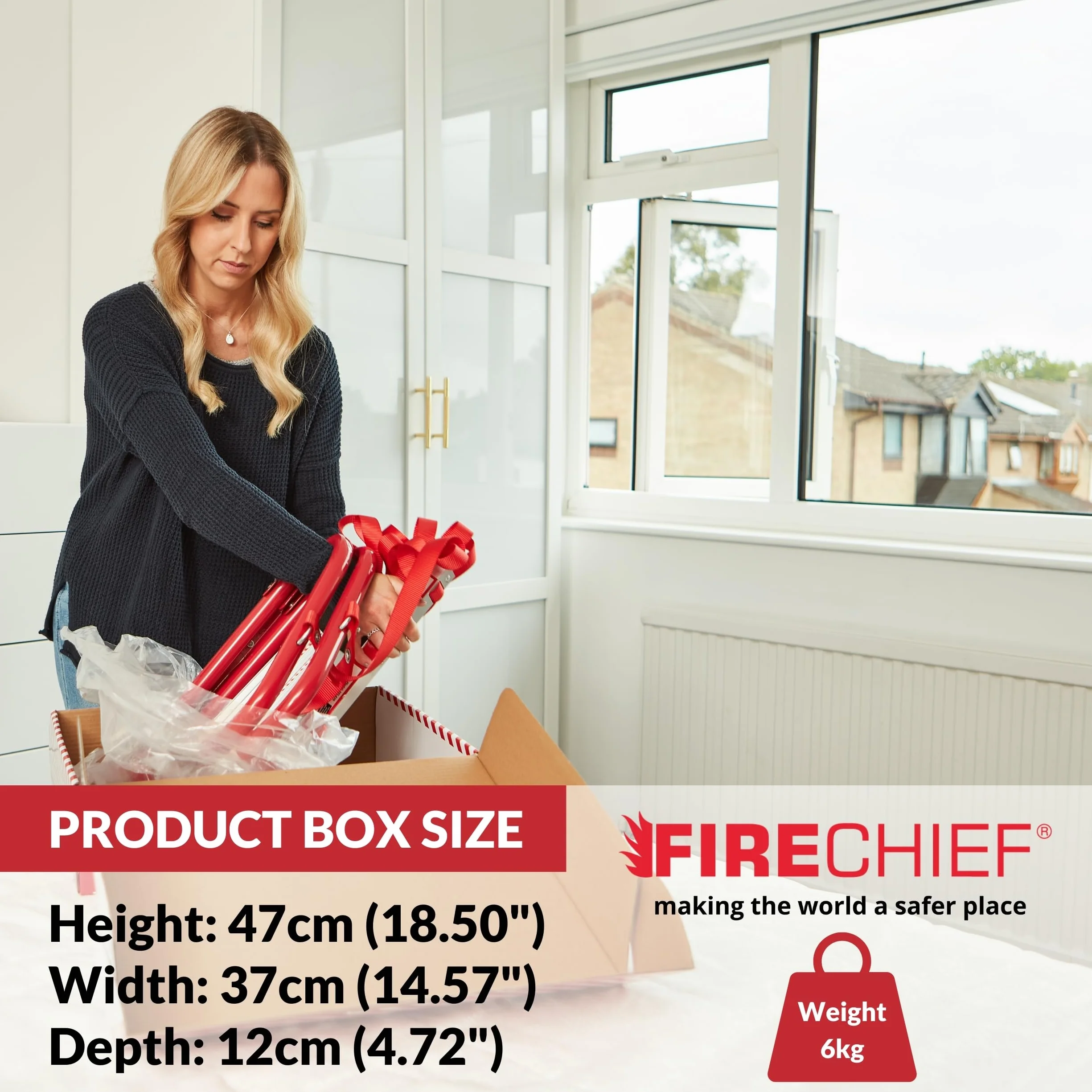 Firechief FEL730 3-piętrowa składana drabina do ucieczki przeciwpożarowej z bardzo szerokimi bieżnikami