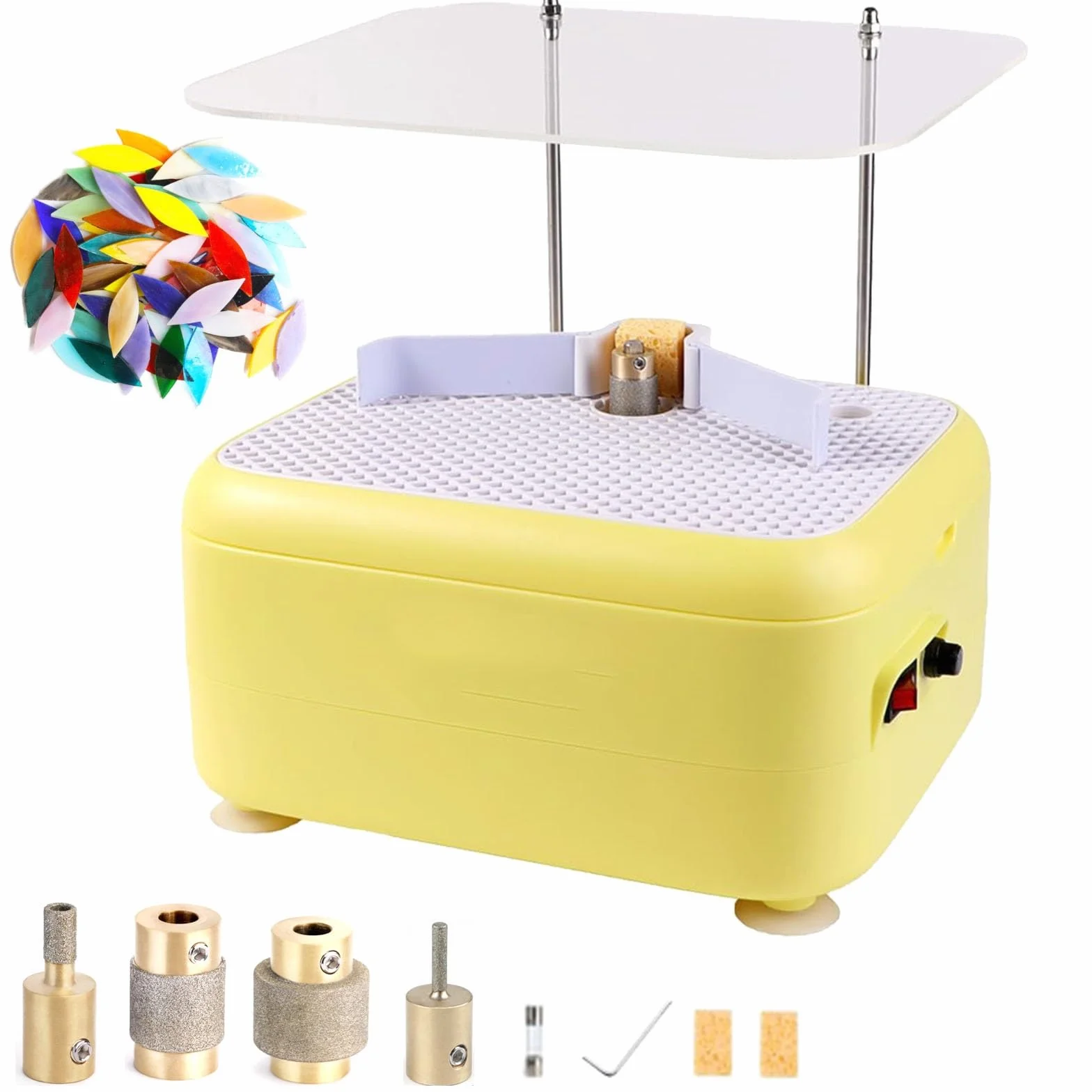 Mini automatyczny zestaw do szlifowania witraży z przegrodą - idealny do projektów artystycznych DIY. Zawiera wiele końcówek szlifierskich do precyzyjnego szlifowania i kształtowania(Yellow)