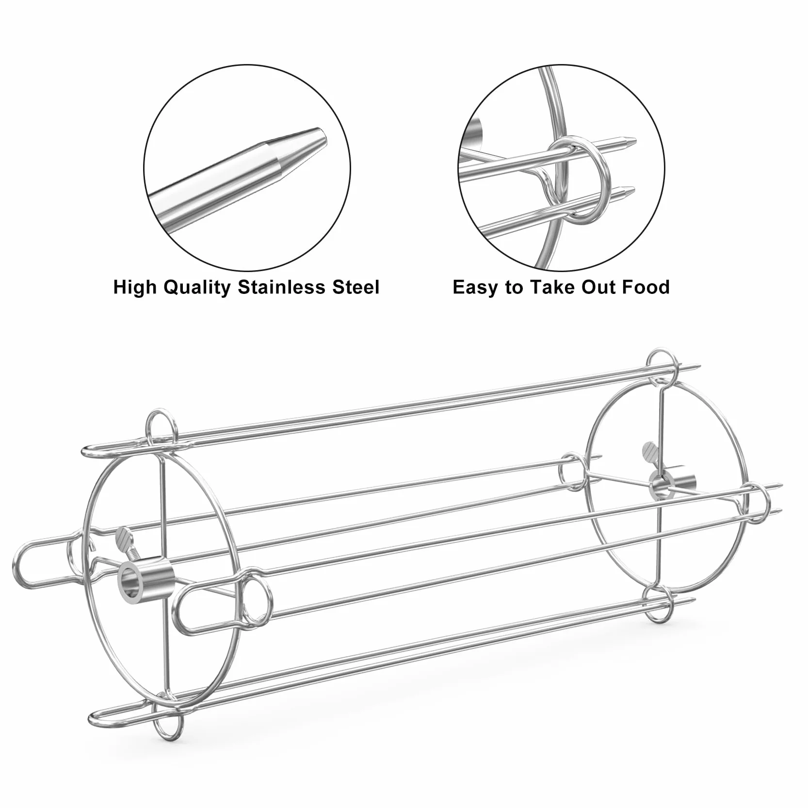 Onlyfire Zestaw rożna do szaszłyków ze stali nierdzewnej do rożna obrotowego i rożna, uniwersalne akcesoria do rożna do szaszłyków, wołowiny, kurczaka, warzyw