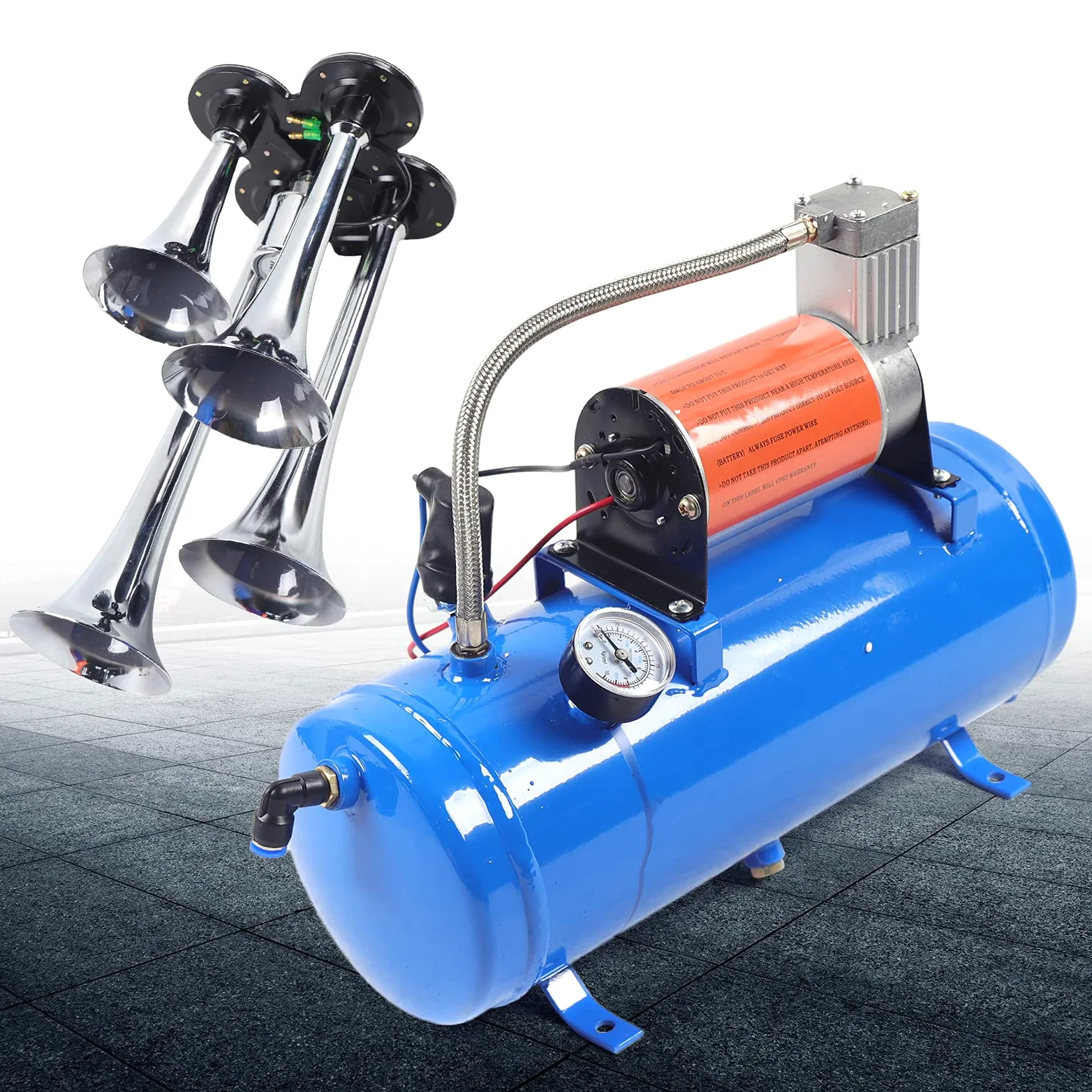 Sprężarka powietrza, zestaw 6 l, kompresor sprężonego powietrza, 150 psi, 12 V, 6 l, 4 trąbki