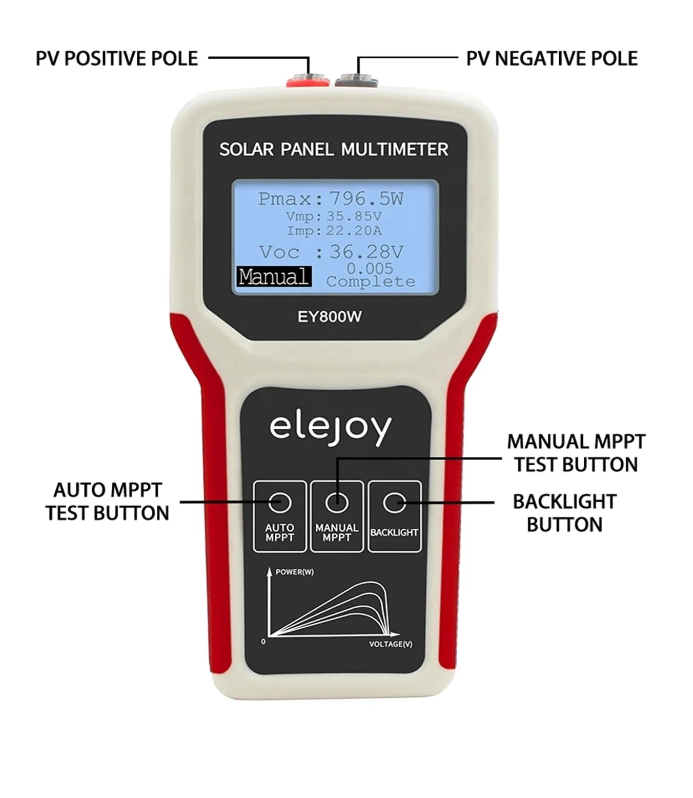 EY800W LCD MPPT Multimetr Panel Słoneczny Tester Panel Słoneczny Inteligentny tester prądu tester napięcia Cyfrowy miernik fotowoltaiczny VOC