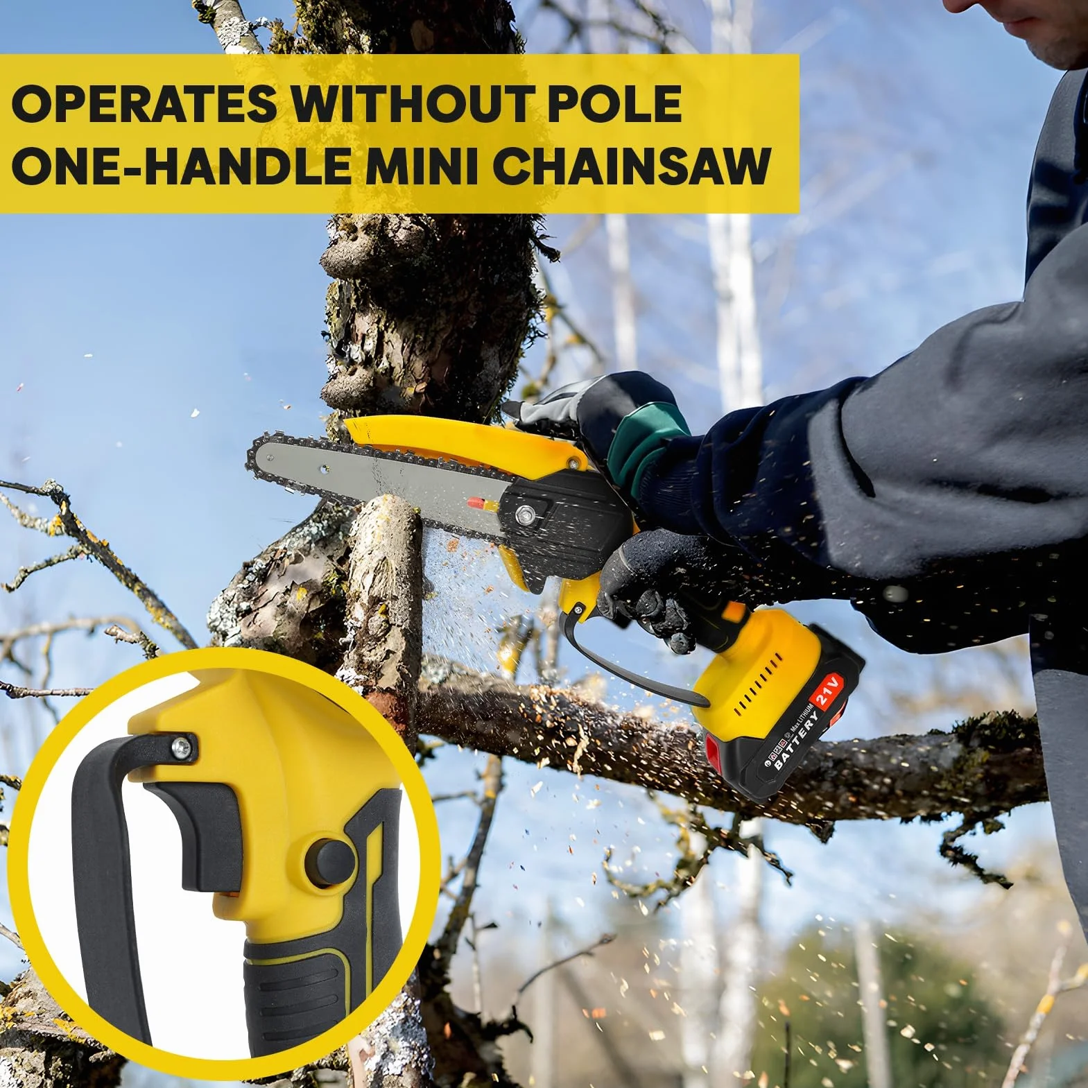 Bezprzewodowa mini piła łańcuchowa 2 w 1 21 V z 2 bateriami do przycinania drzew