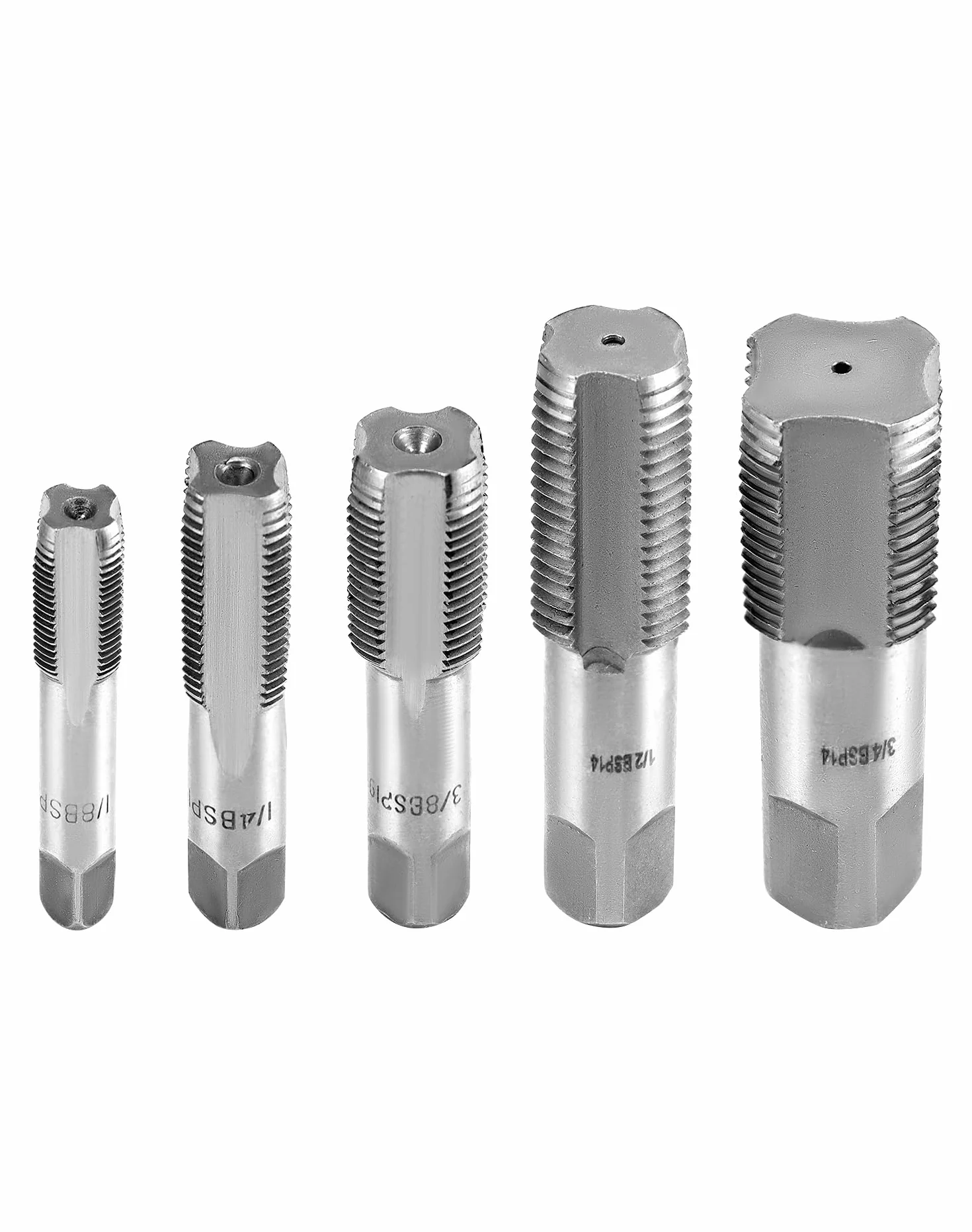 QWORK® 5 szt. Stalowy gwintownik BSP, zestaw gwintowników BSP 55 stopni, odpowiedni do połączeń rur wodnych, naprawa samochodów i maszyn, G1/8 G1/4 G3/8 G1/2 G3/4