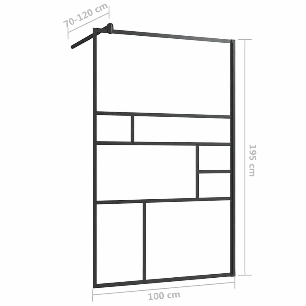 Ścianka prysznicowa do kabiny prysznicowej z przezroczystego szkła ESG 100 x 195 cm, z aluminiową ramą i czarnym sitodrukiem, regulowany profil do łazienki Walk In ochrona przed pryskaniem