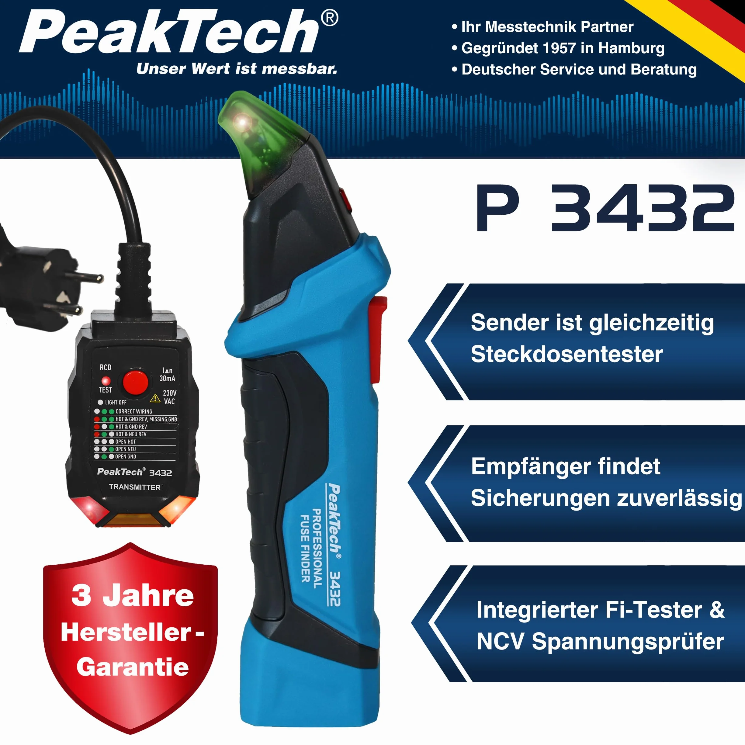 Peaktech Tester Elektryczny, Niebieski, 18,9 x 4,9 x 3,4 cm