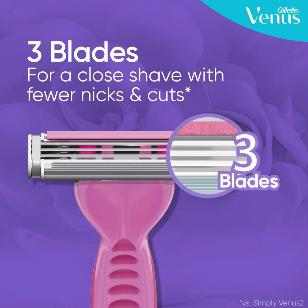 Gillette Venus 3 podstawowe jednorazowe golarki damskie, 3 damskie golarki z wygodnymi ostrzami
