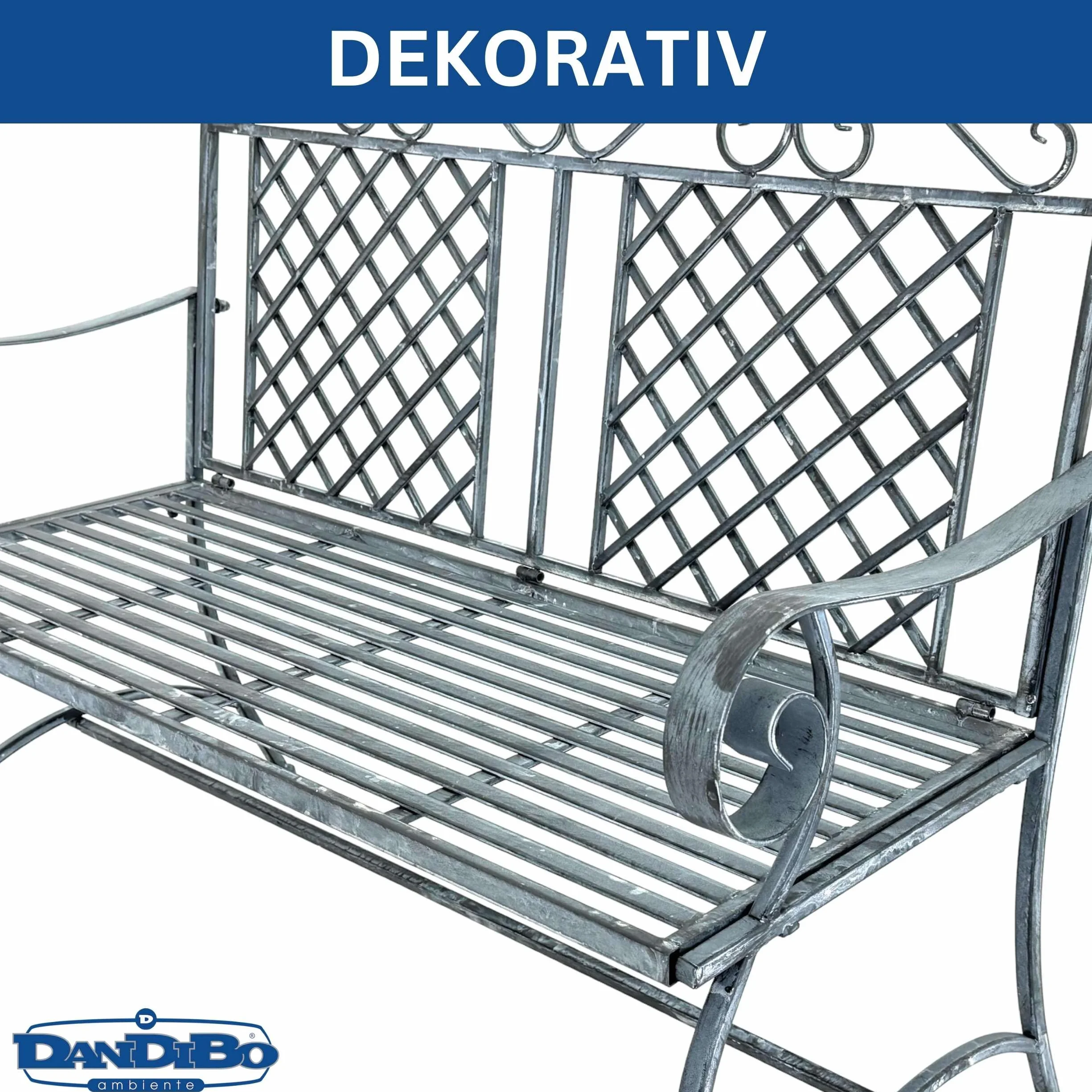 DanDiBo Ławka ogrodowa, odporna na warunki atmosferyczne, 2-osobowa, metalowa, szara, 120 cm, 96592, żelazna ławka do siedzenia, ławka ogrodowa, antyczna ławka parkowa
