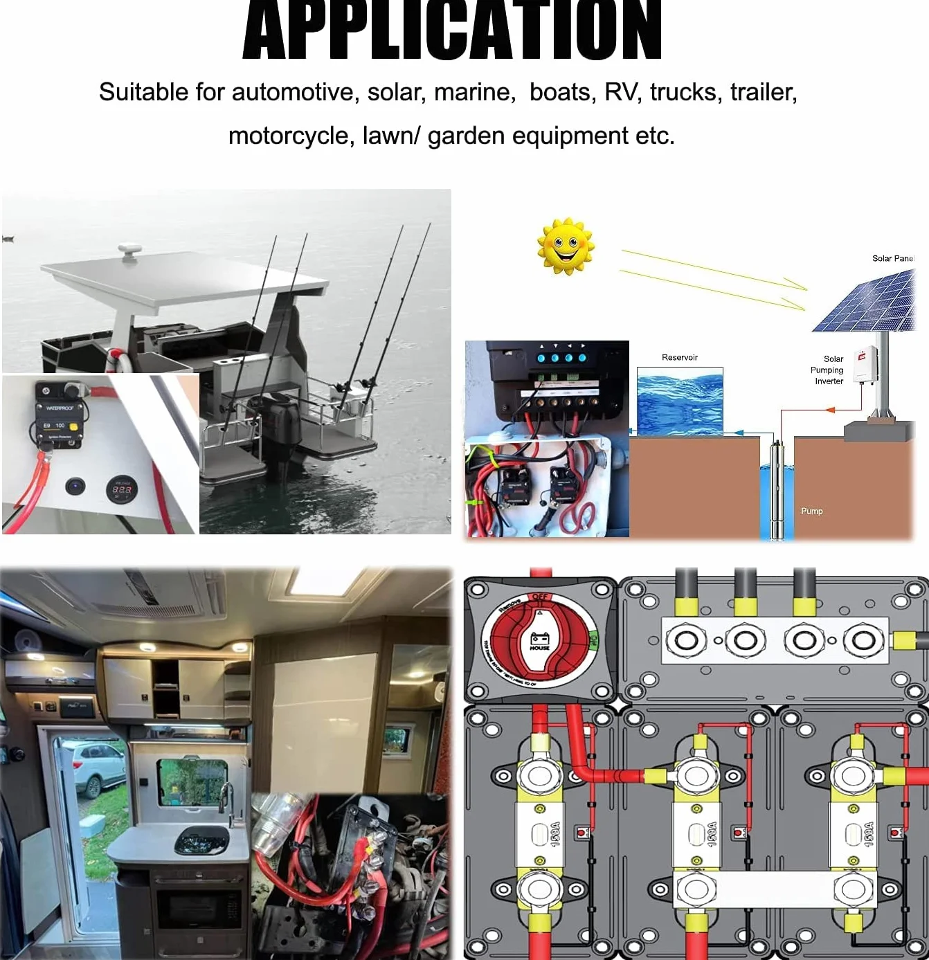 400 A Bus Bar Multi-Wires Blok Dystrybucyjny Heavy Duty z 8 x 3/20.3 cm Zaciski 12 V - 48 V DC Samochód Morski RV Solar Battery Terminal System dystrybucji Szyny zbiorcze 400 A, moc i ujemna