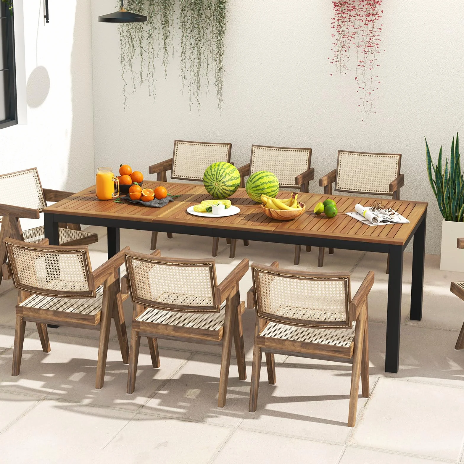 KOMFOTTEU Stół ogrodowy z otworem na parasol 200 x 90 x 75 cm drewno akacjowe dla 8 osób