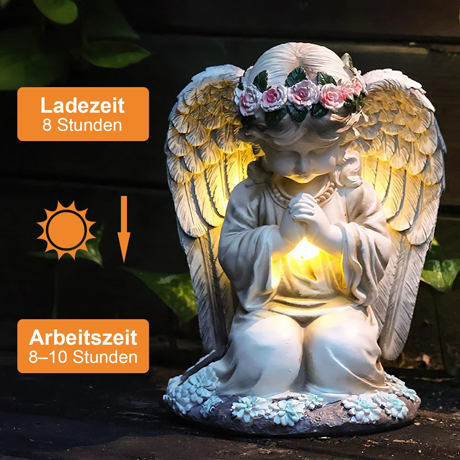 HENGBIRD Solarna figurka ogrodowa anioł, latarnia solarna, dekoracja na grób, odporna na warunki atmosferyczne