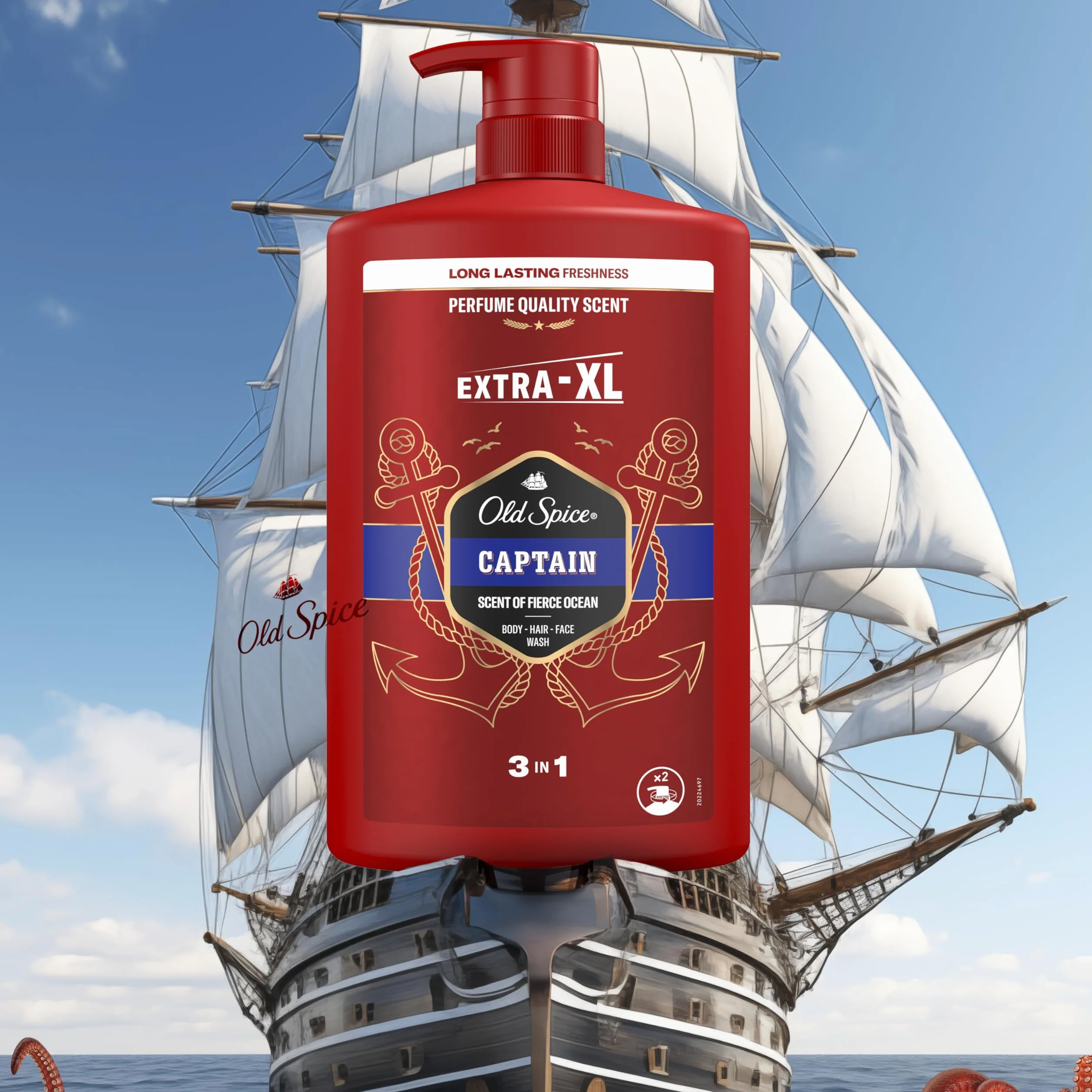 Old Spice Captain Żel pod prysznic i szampon dla mężczyzn 1000ml, uniwersalna formuła 3 w 1 do mycia ciała, włosów i twarzy, długotrwała świeżość, zapach o jakości perfum, głębokie oczyszczanie