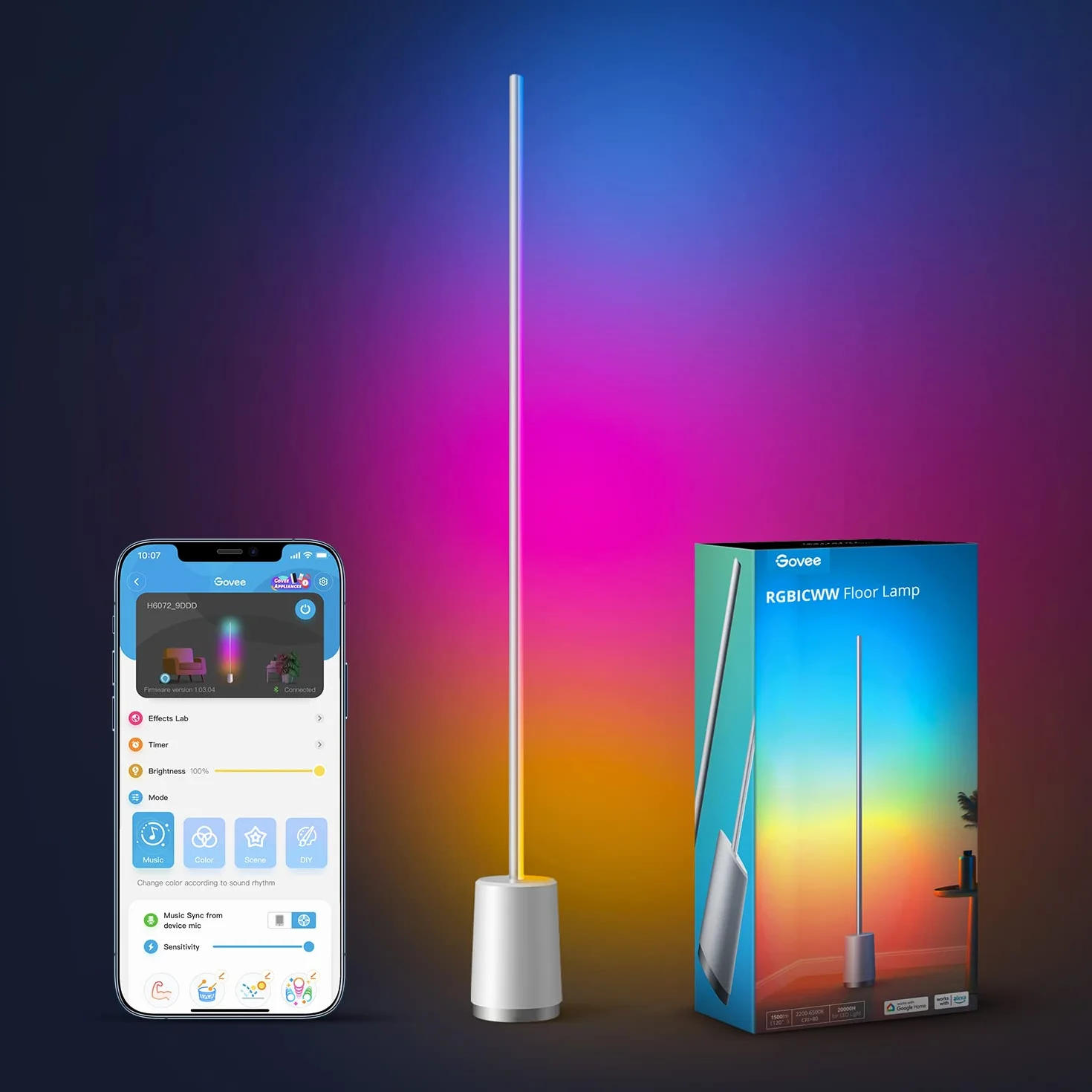 Govee Lyra Inteligentna lampa podłogowa, lampa podłogowa WiFi RGBICWW współpracuje z Alexa i Asystentem Google, kontrola aplikacji, tryby muzyczne, tryb kreatywnego majsterkowania, do sypialni domowej
