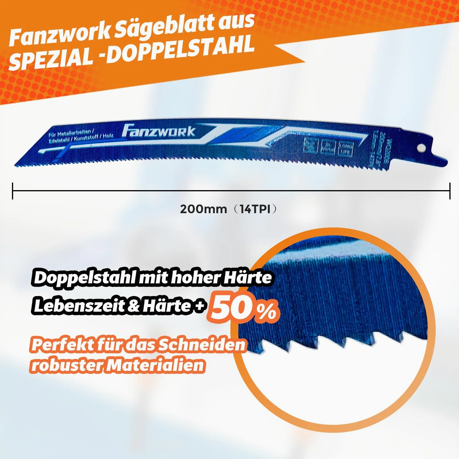 FANZWORK elektryczna piła szablasta 1100 W, 0-2500 spm, LED, w zestawie brzeszczot z kablem 4 m, do drewna, metalu i tworzyw sztucznych, bez użycia narzędzi